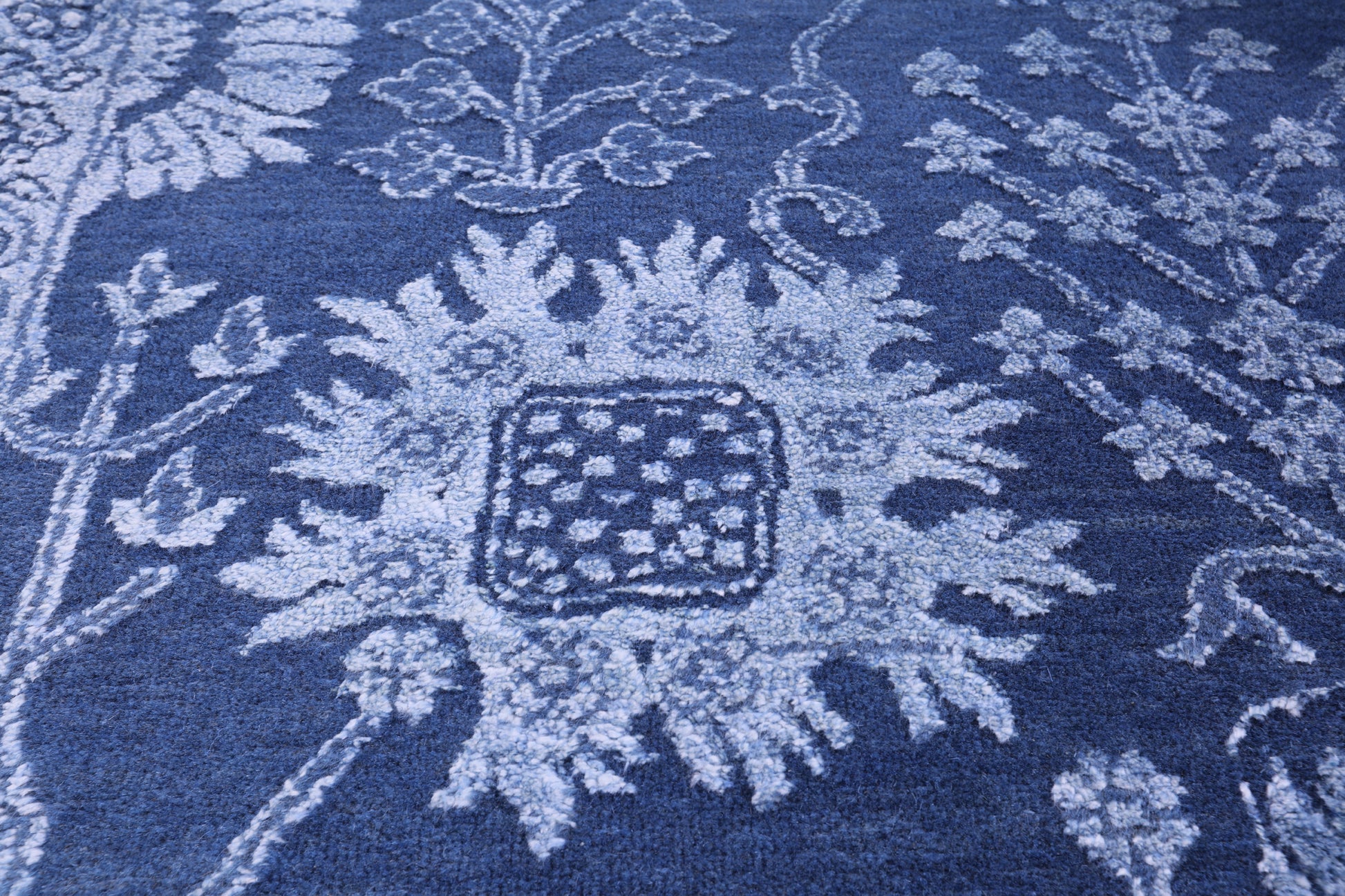 Blue Persian Hand Knotted Wool & Silk Rug - 9' 0" X 12' 4" - Golden Nile