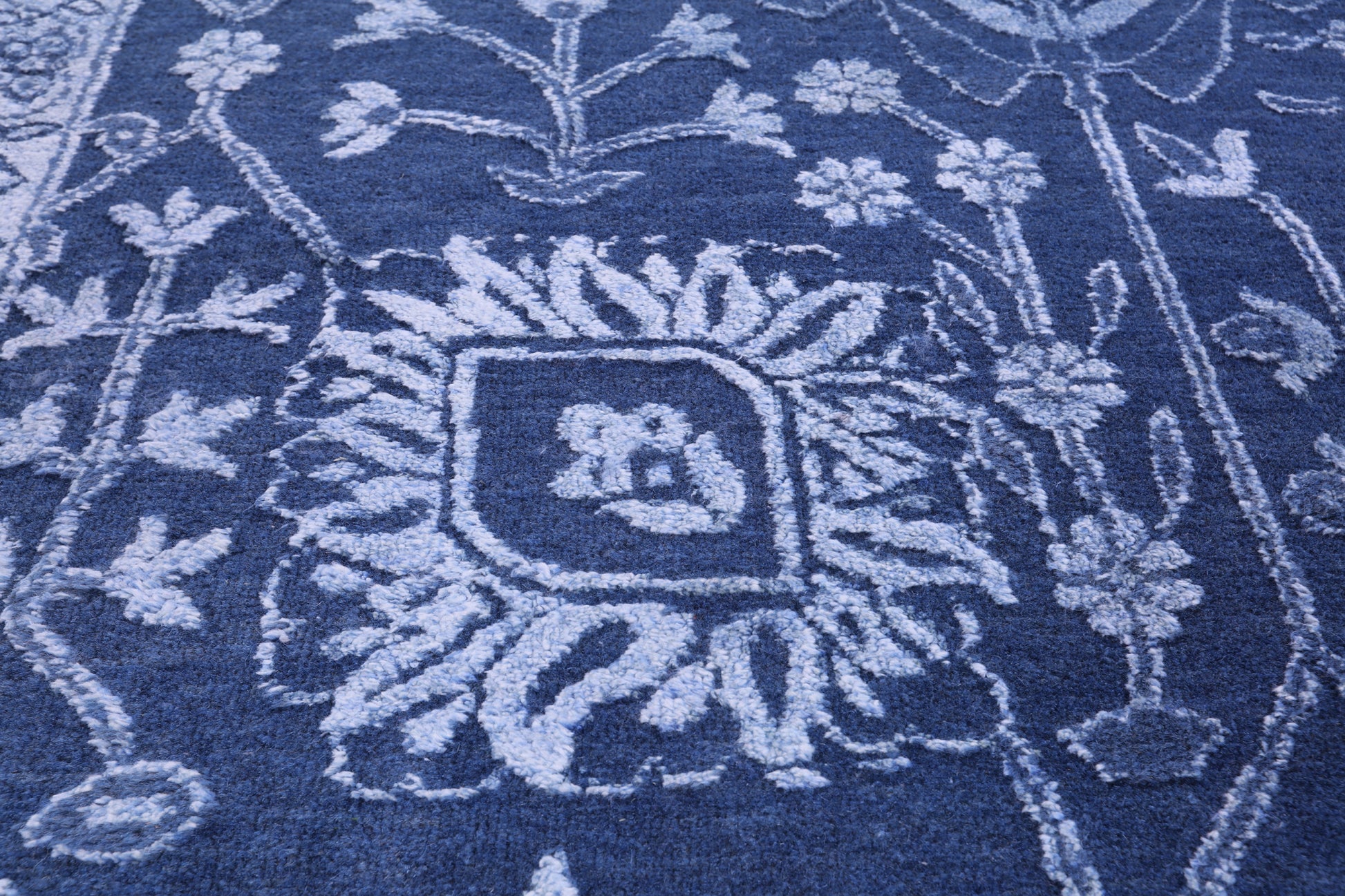 Blue Persian Hand Knotted Wool & Silk Rug - 9' 0" X 12' 4" - Golden Nile