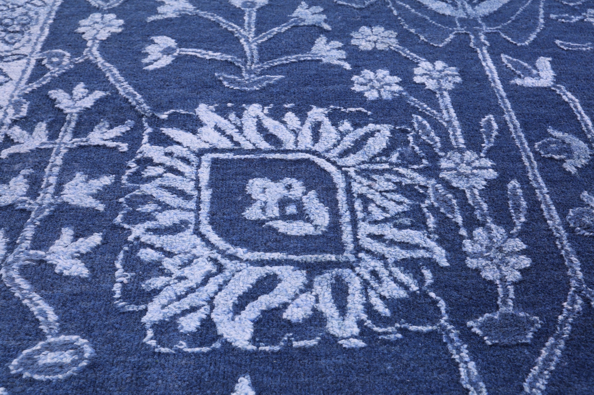 Blue Persian Hand Knotted Wool & Silk Rug - 9' 0" X 12' 4" - Golden Nile