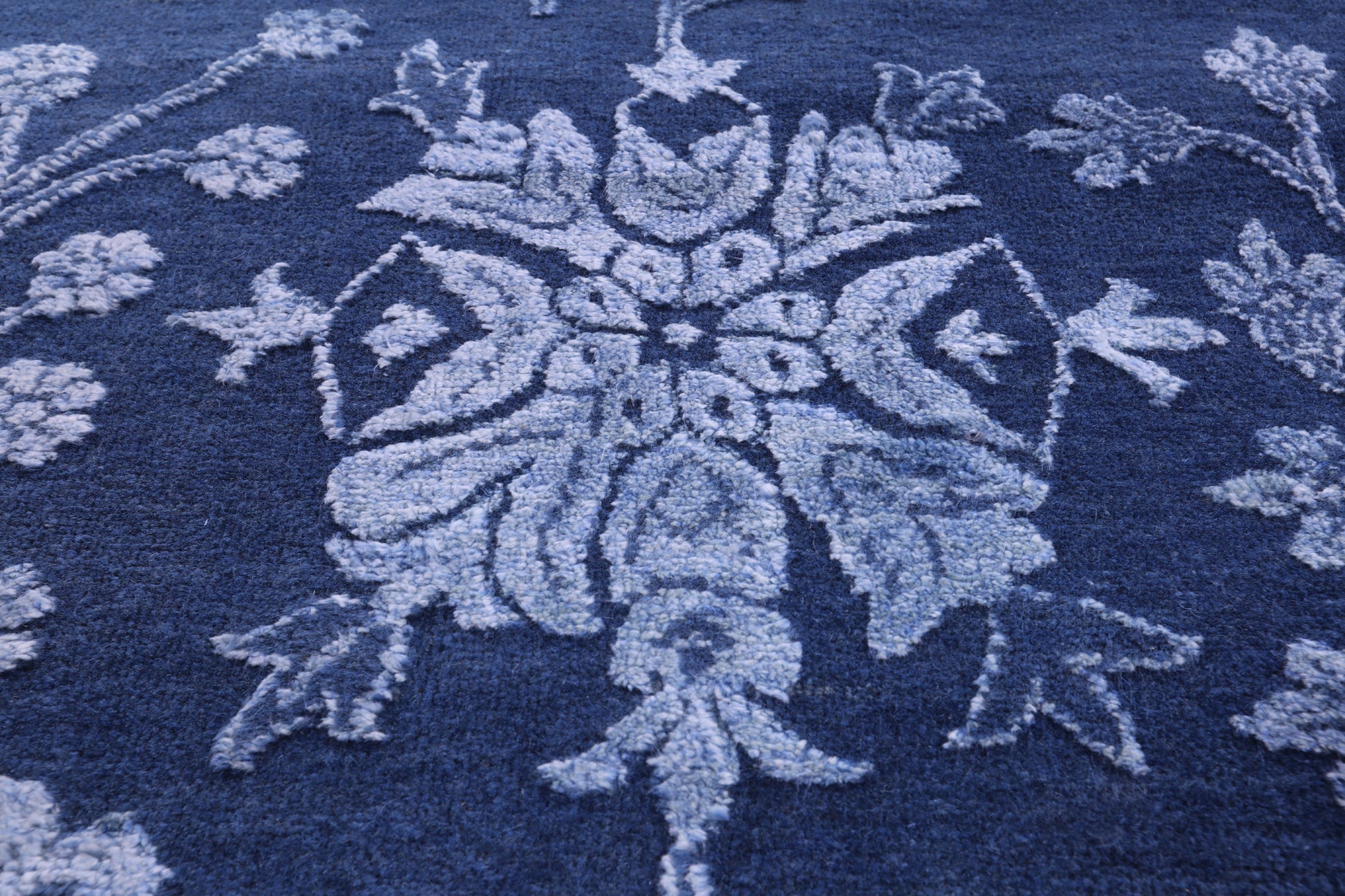Blue Persian Hand Knotted Wool & Silk Rug - 9' 0" X 12' 4" - Golden Nile