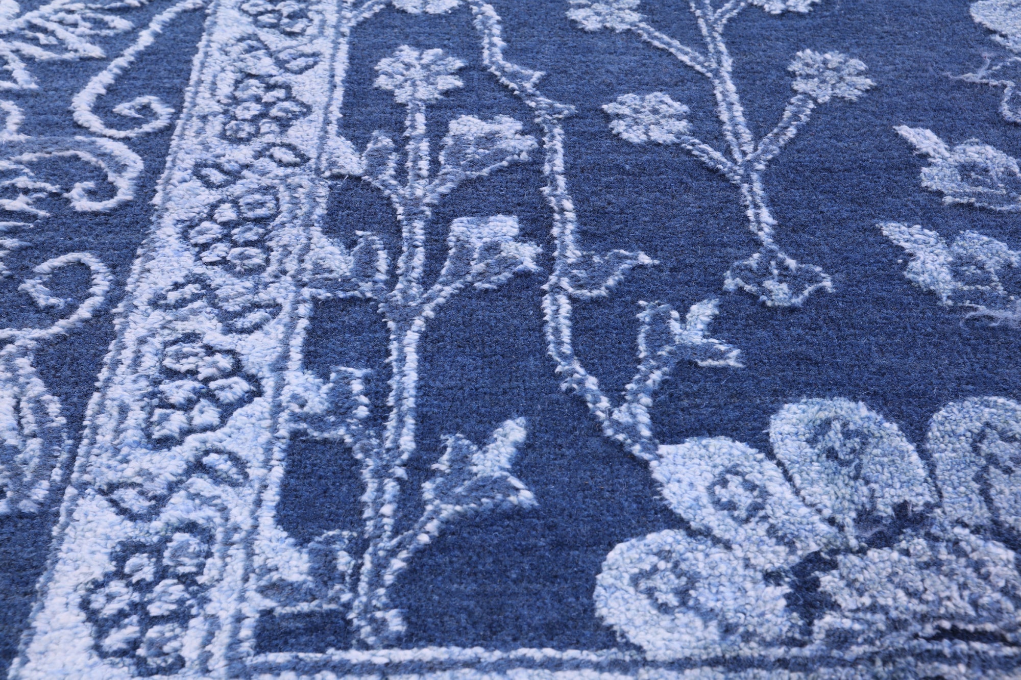 Blue Persian Hand Knotted Wool & Silk Rug - 9' 0" X 12' 4" - Golden Nile