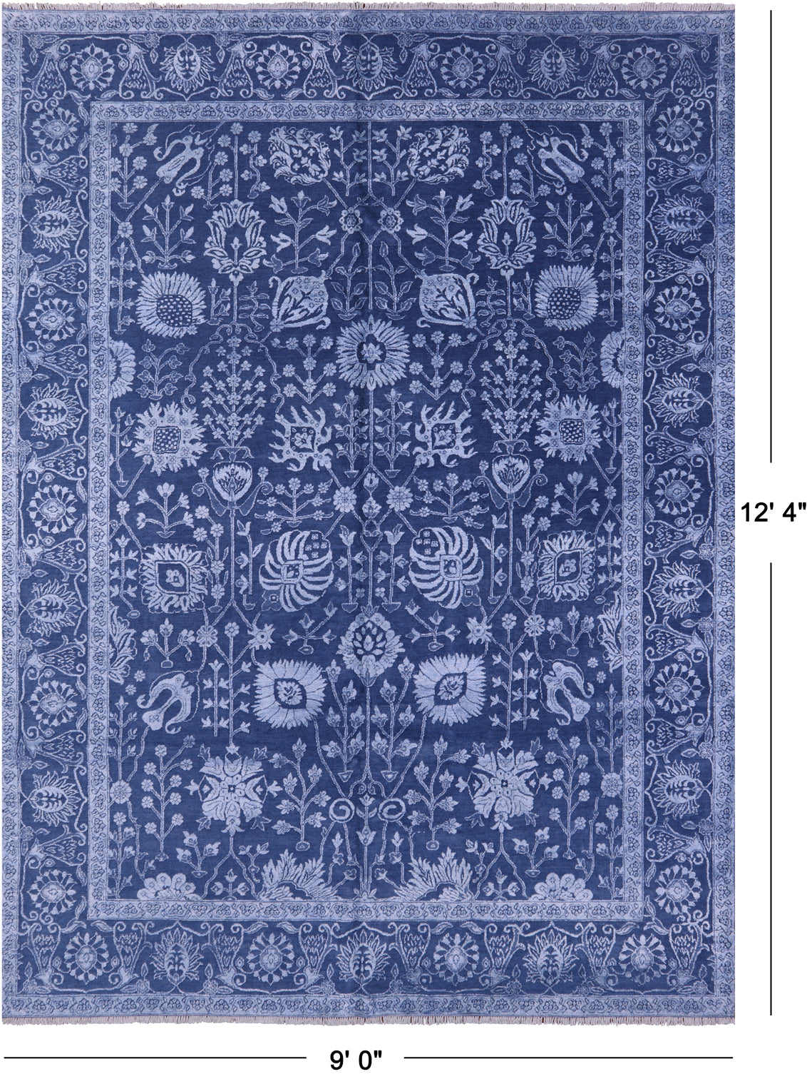 Blue Persian Hand Knotted Wool & Silk Rug - 9' 0" X 12' 4" - Golden Nile