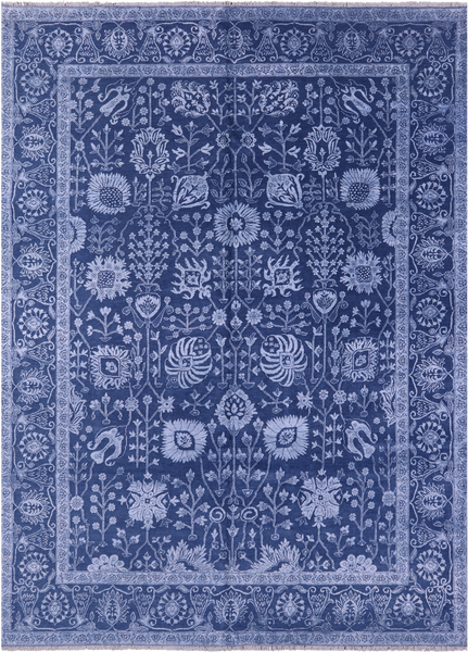 Blue Persian Hand Knotted Wool & Silk Rug - 9' 0" X 12' 4" - Golden Nile