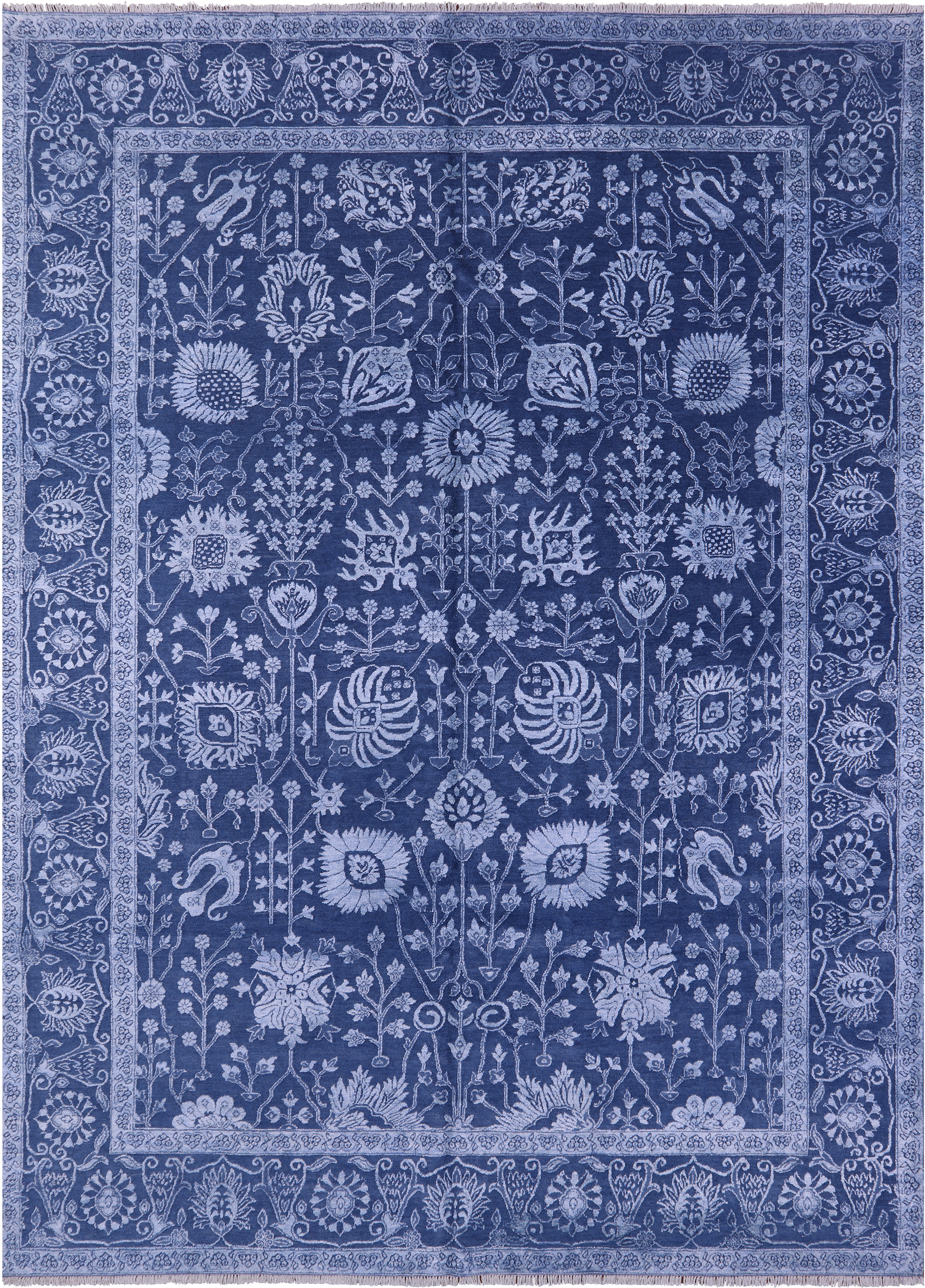 Blue Persian Hand Knotted Wool & Silk Rug - 9' 0" X 12' 4" - Golden Nile