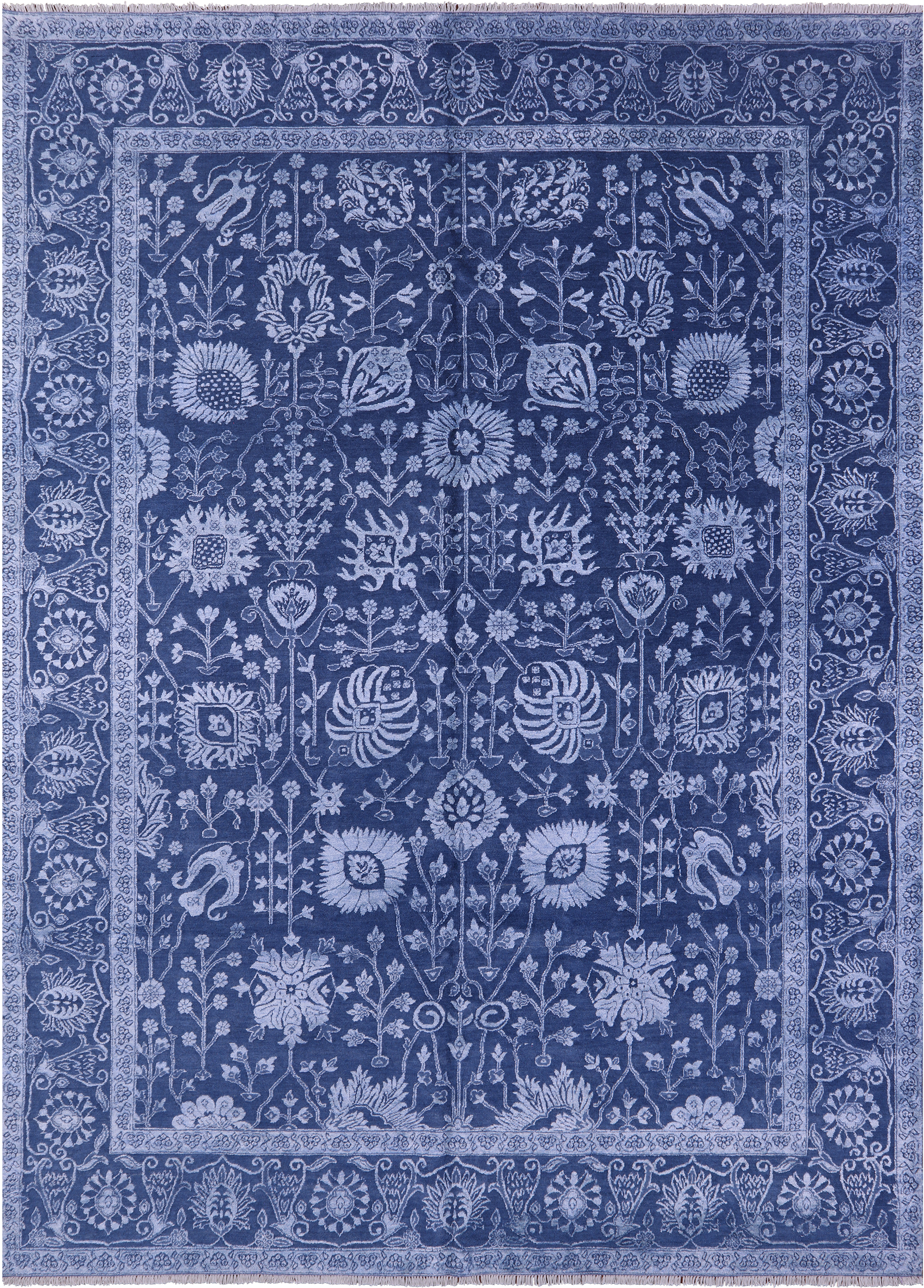 Blue Persian Hand Knotted Wool & Silk Rug - 9' 0" X 12' 4" - Golden Nile