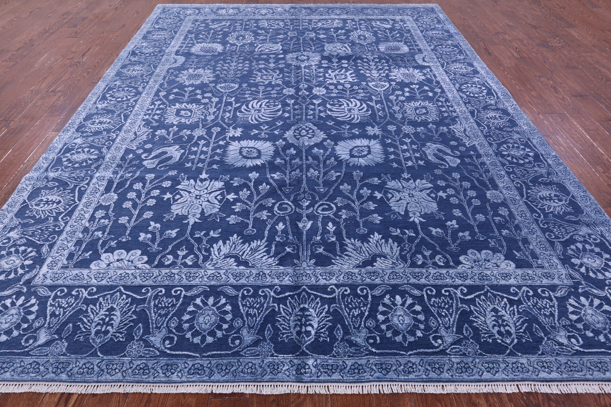 Blue Persian Hand Knotted Wool & Silk Rug - 9' 0" X 12' 4" - Golden Nile