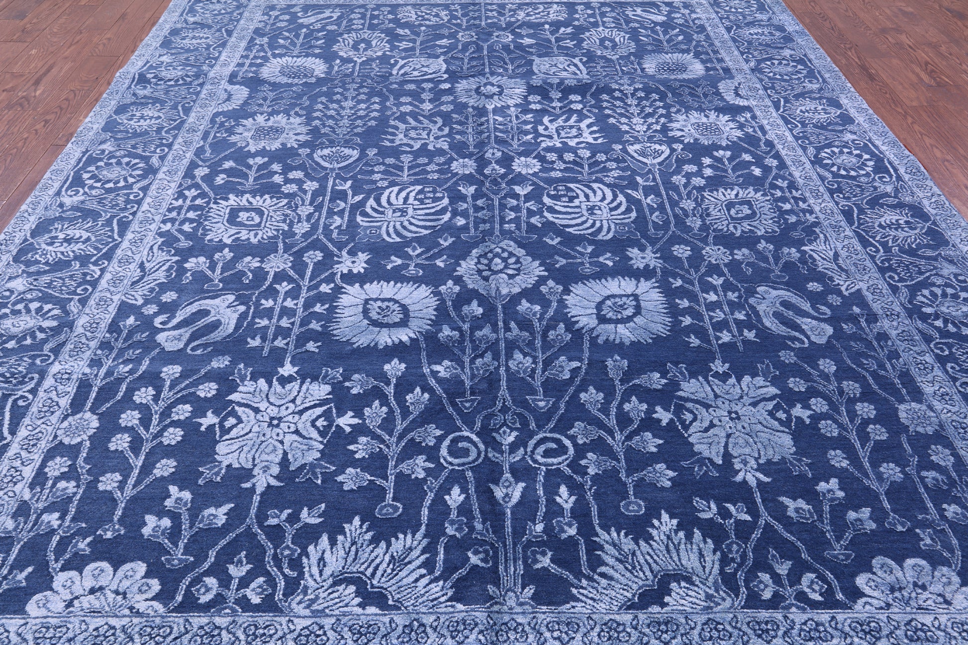 Blue Persian Hand Knotted Wool & Silk Rug - 9' 0" X 12' 4" - Golden Nile