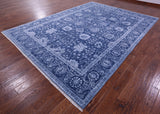 Blue Persian Hand Knotted Wool & Silk Rug - 9' 0" X 12' 4" - Golden Nile
