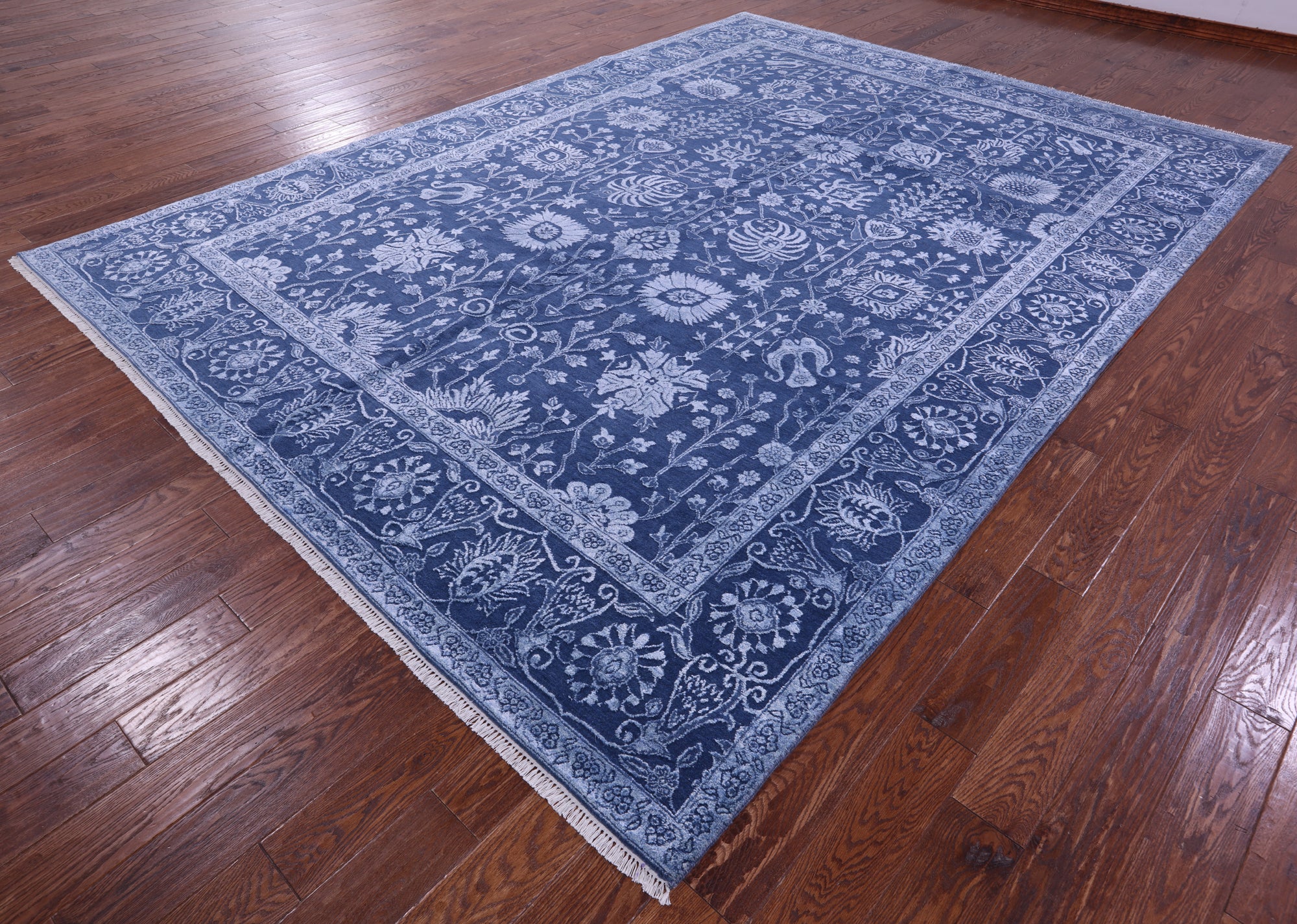 Blue Persian Hand Knotted Wool & Silk Rug - 9' 0" X 12' 4" - Golden Nile
