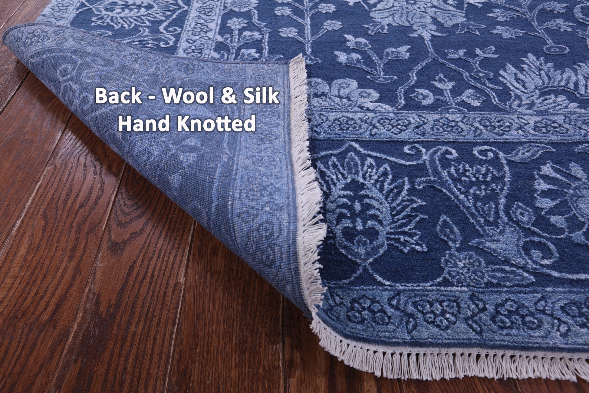 Blue Persian Hand Knotted Wool & Silk Rug - 9' 0" X 12' 4" - Golden Nile