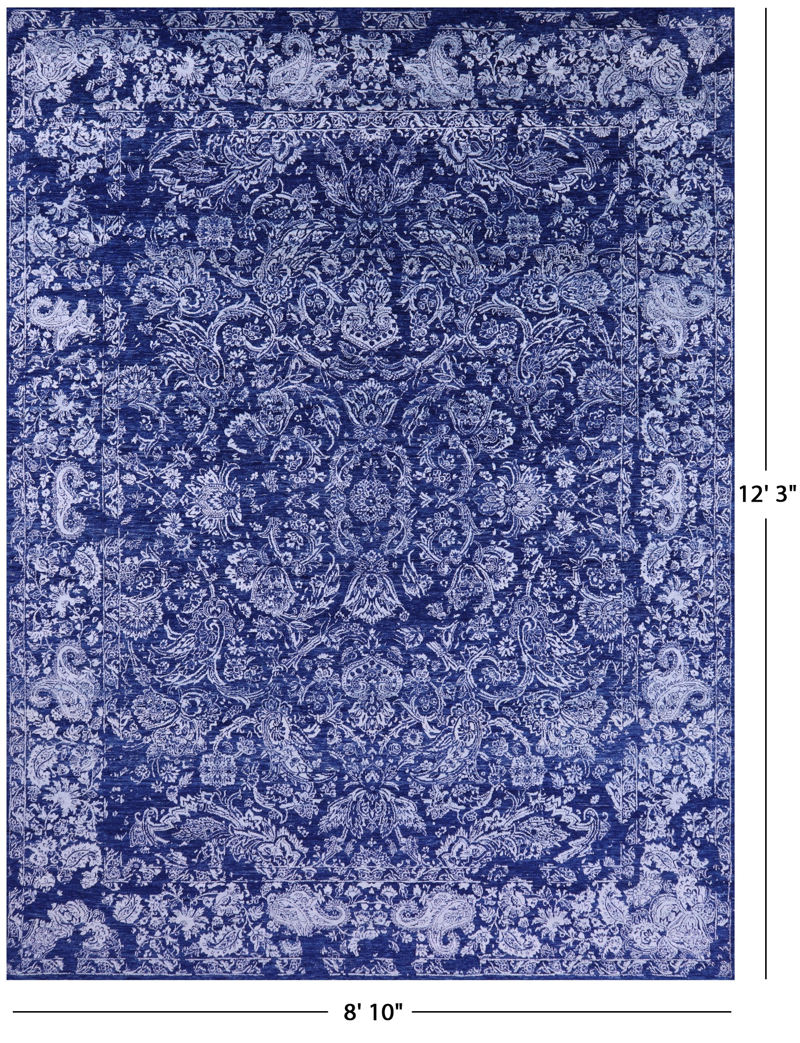 Blue Persian Hand Knotted Wool & Silk Rug - 8' 10" X 12' 3" - Golden Nile