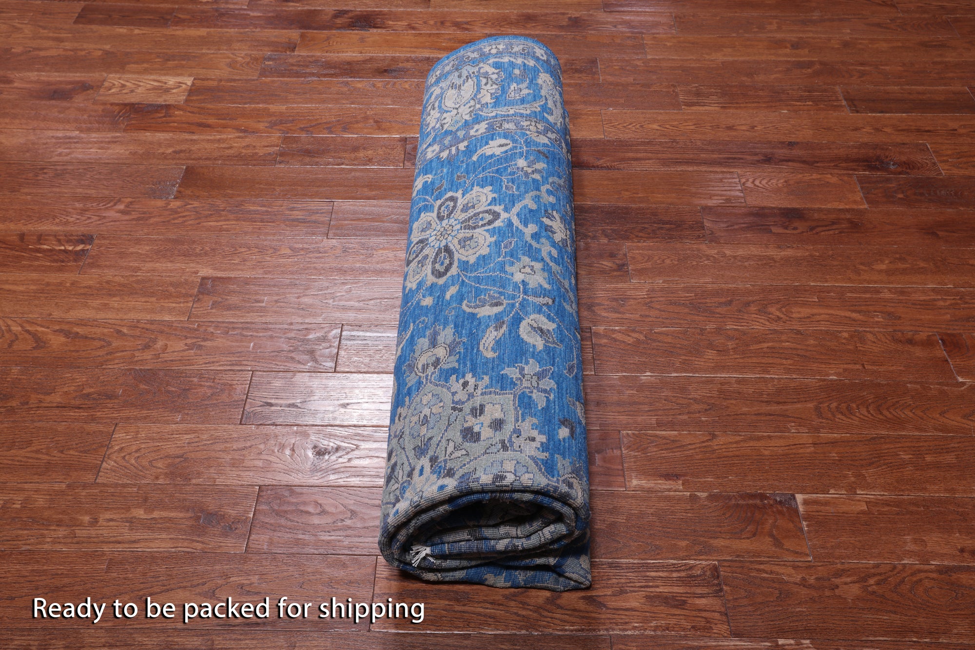 Blue Persian Fine Serapi Hand Knotted Wool & Silk Rug - 8' 1" X 9' 11"