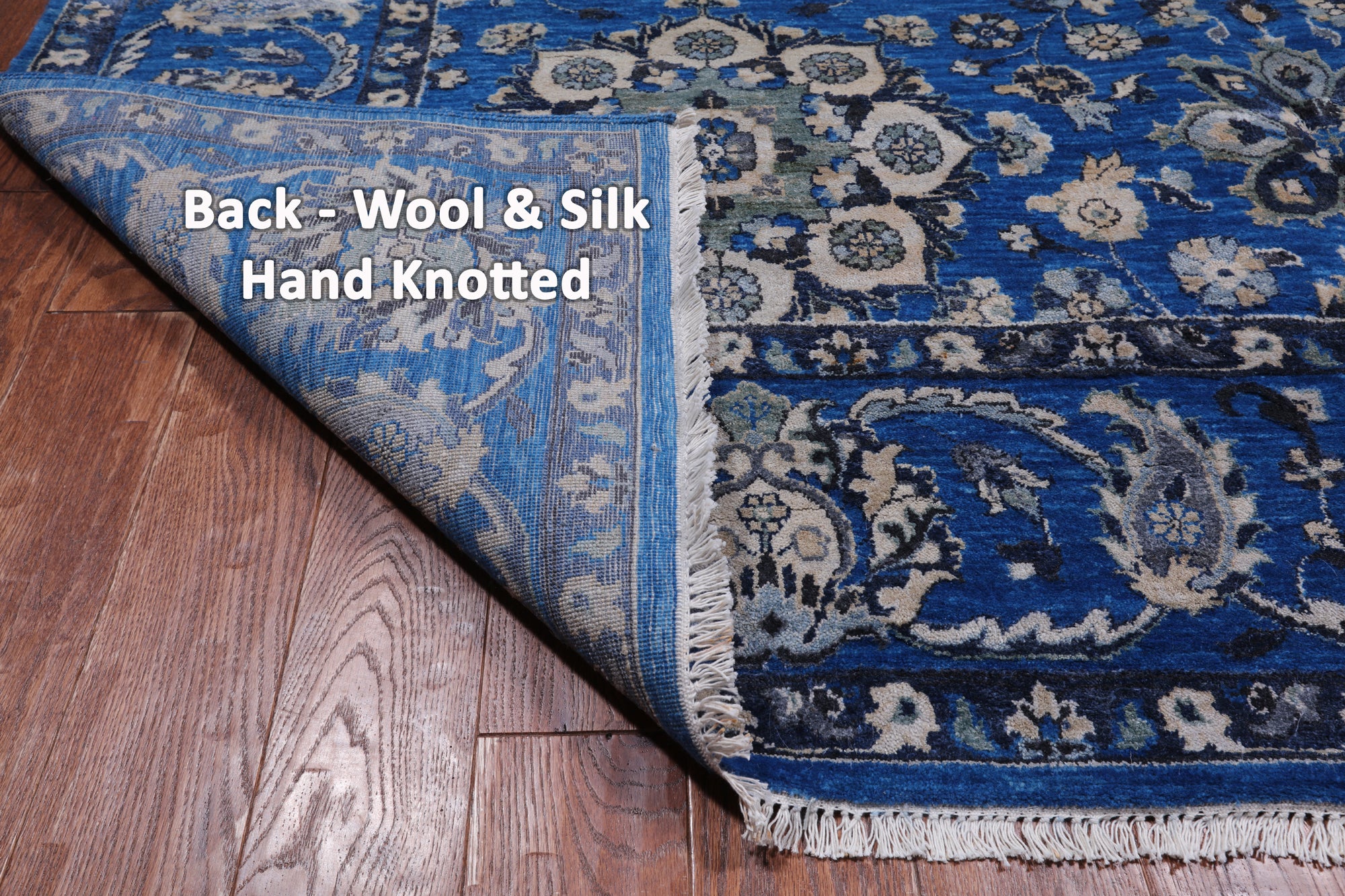 Blue Persian Fine Serapi Hand Knotted Wool & Silk Rug - 8' 1" X 9' 11"
