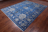 Blue Persian Fine Serapi Hand Knotted Wool & Silk Rug - 8' 1" X 9' 11"