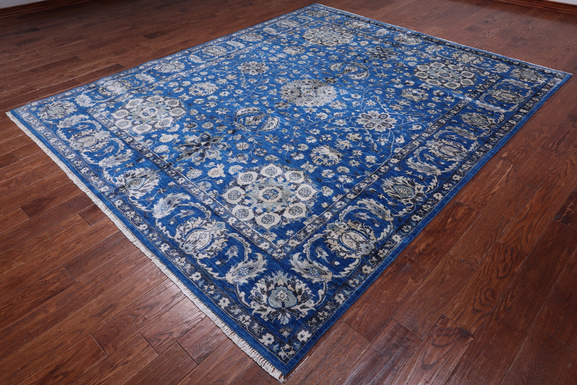 Blue Persian Fine Serapi Hand Knotted Wool & Silk Rug - 8' 1" X 9' 11"