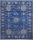 Blue Persian Fine Serapi Hand Knotted Wool & Silk Rug - 8' 1" X 9' 11"