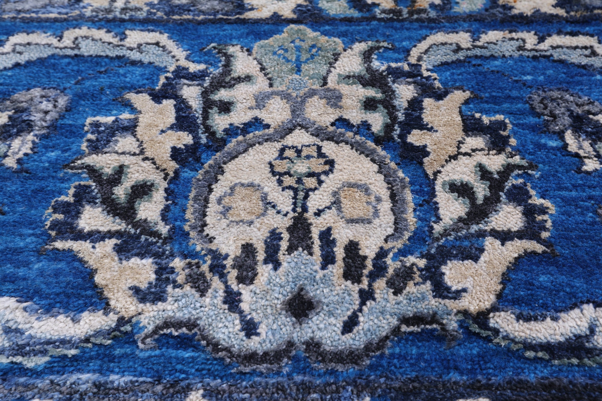 Blue Persian Fine Serapi Hand Knotted Wool & Silk Rug - 8' 1" X 9' 11"