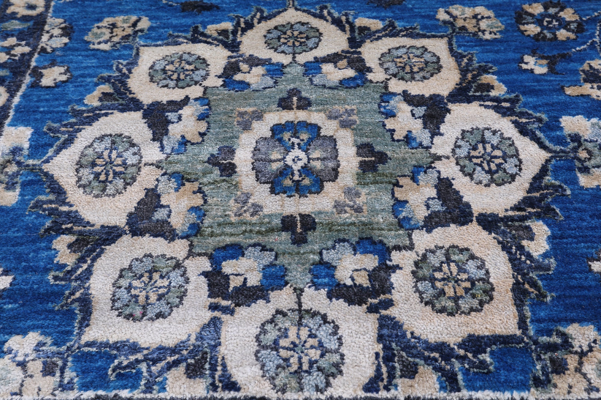 Blue Persian Fine Serapi Hand Knotted Wool & Silk Rug - 8' 1" X 9' 11"