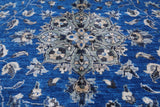 Blue Persian Fine Serapi Hand Knotted Wool & Silk Rug - 8' 1" X 9' 11"