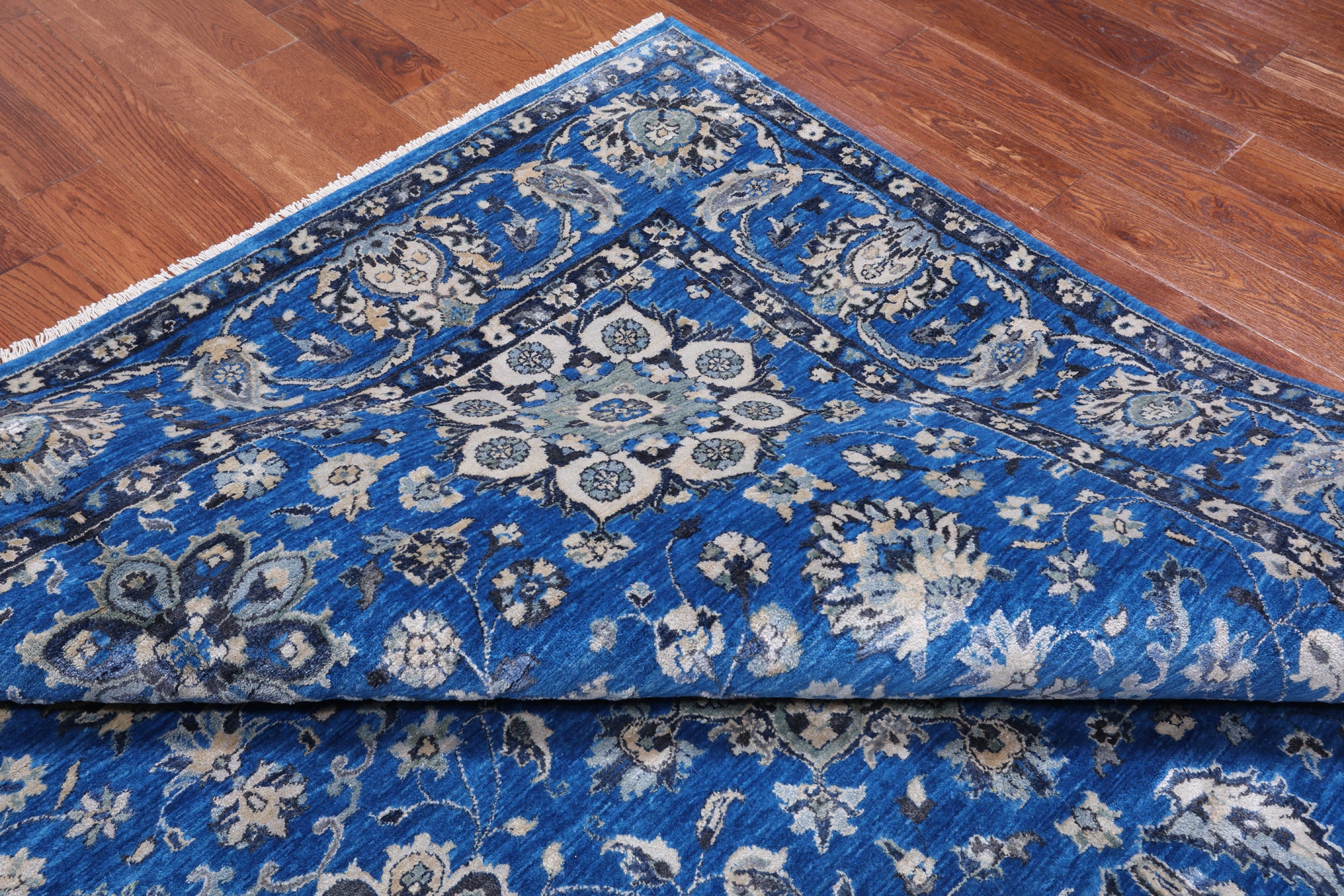 Blue Persian Fine Serapi Hand Knotted Wool & Silk Rug - 8' 1" X 9' 11"