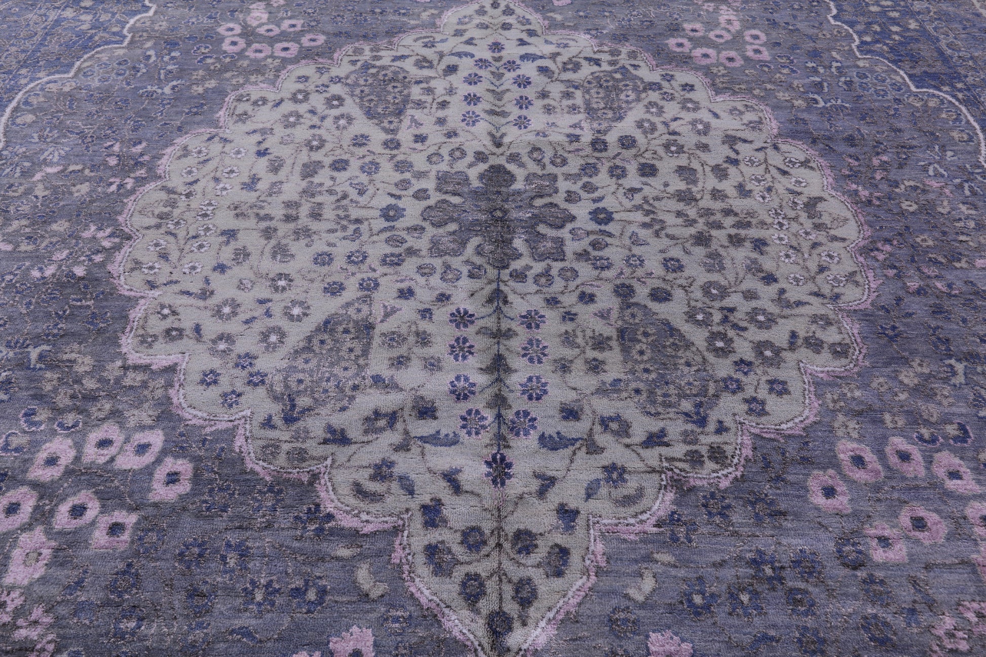 Grey Persian Tabriz Handmade Wool & Silk Rug - 9' 0" X 12' 4" - Golden Nile
