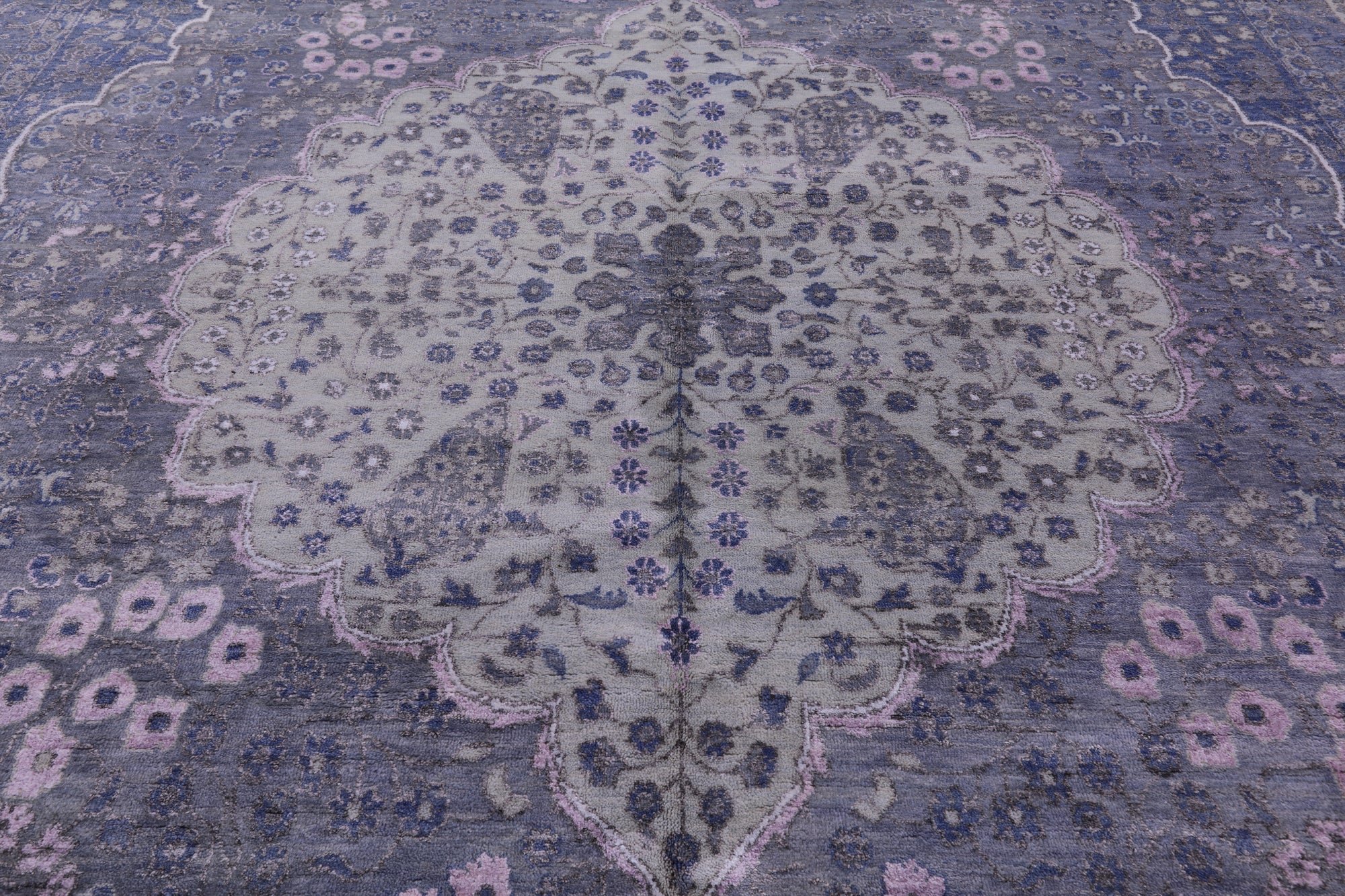 Grey Persian Tabriz Handmade Wool & Silk Rug - 9' 0" X 12' 4" - Golden Nile