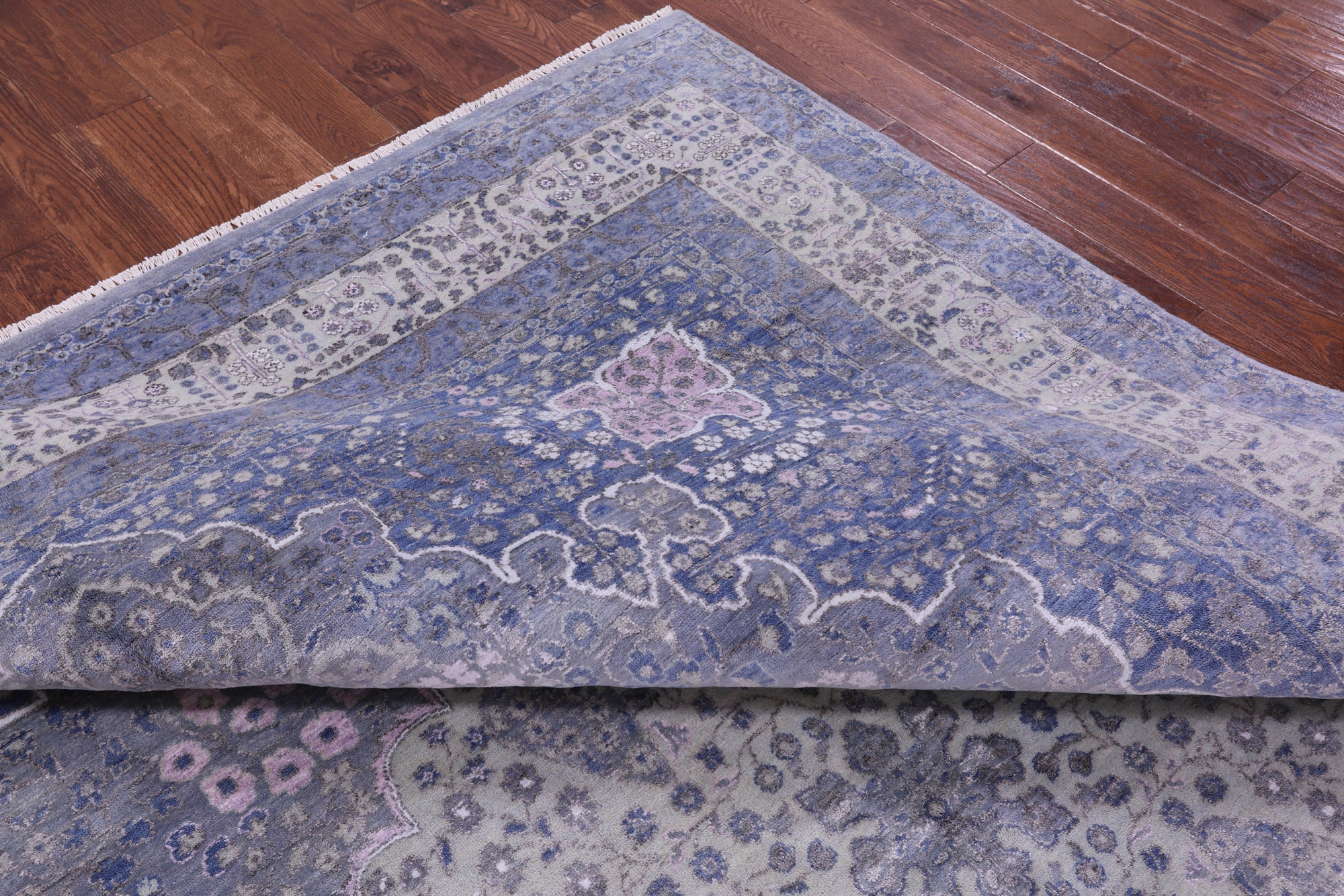 Grey Persian Tabriz Handmade Wool & Silk Rug - 9' 0" X 12' 4" - Golden Nile
