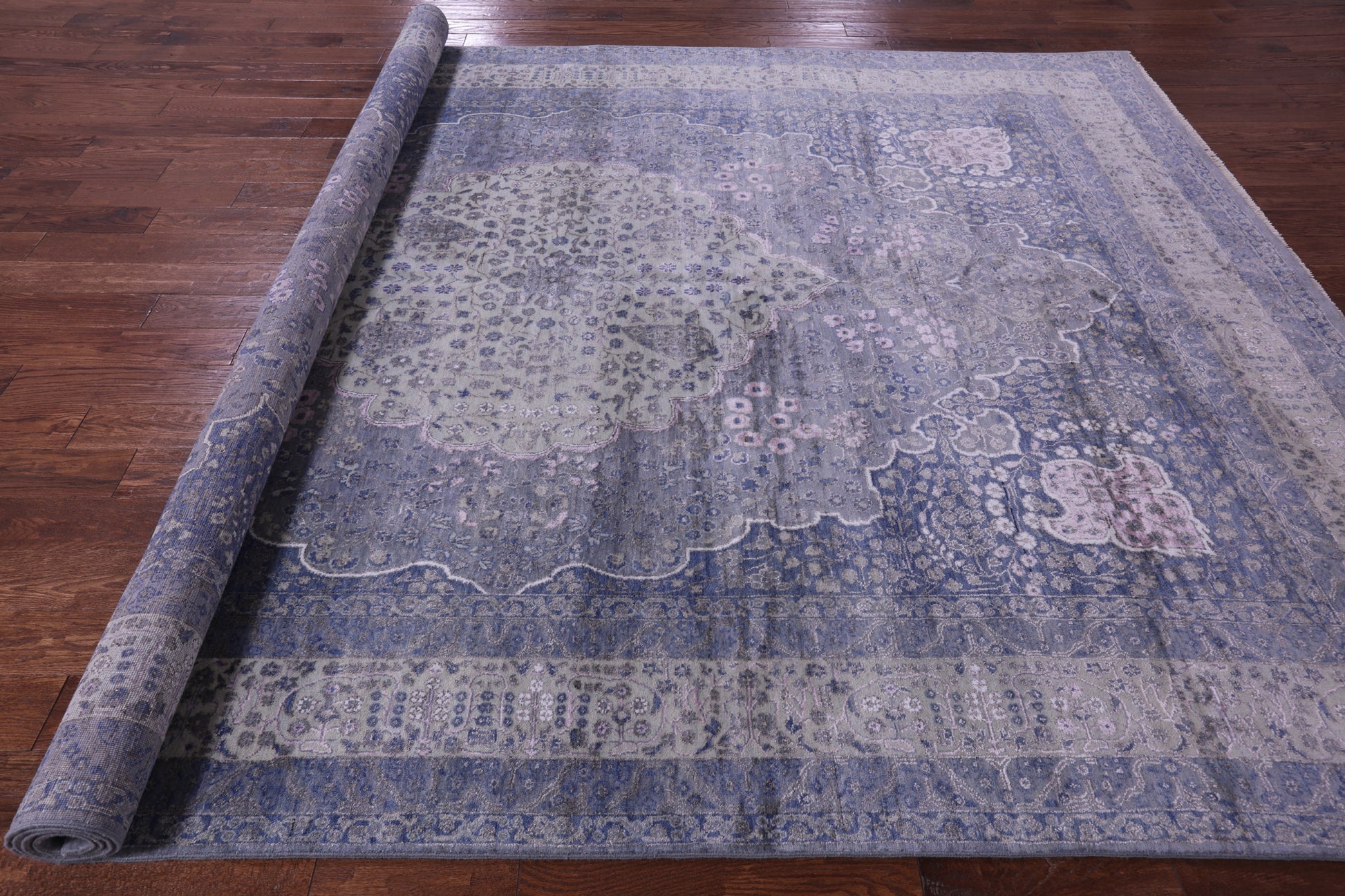 Grey Persian Tabriz Handmade Wool & Silk Rug - 9' 0" X 12' 4" - Golden Nile