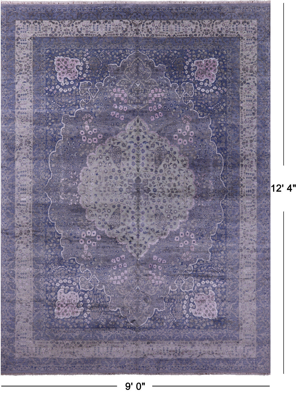Grey Persian Tabriz Handmade Wool & Silk Rug - 9' 0" X 12' 4" - Golden Nile