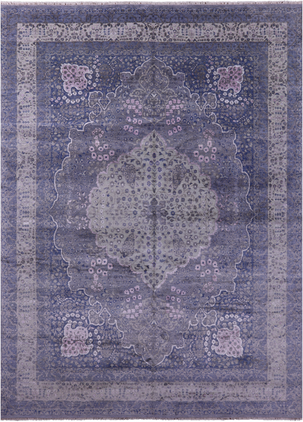 Grey Persian Tabriz Handmade Wool & Silk Rug - 9' 0" X 12' 4" - Golden Nile