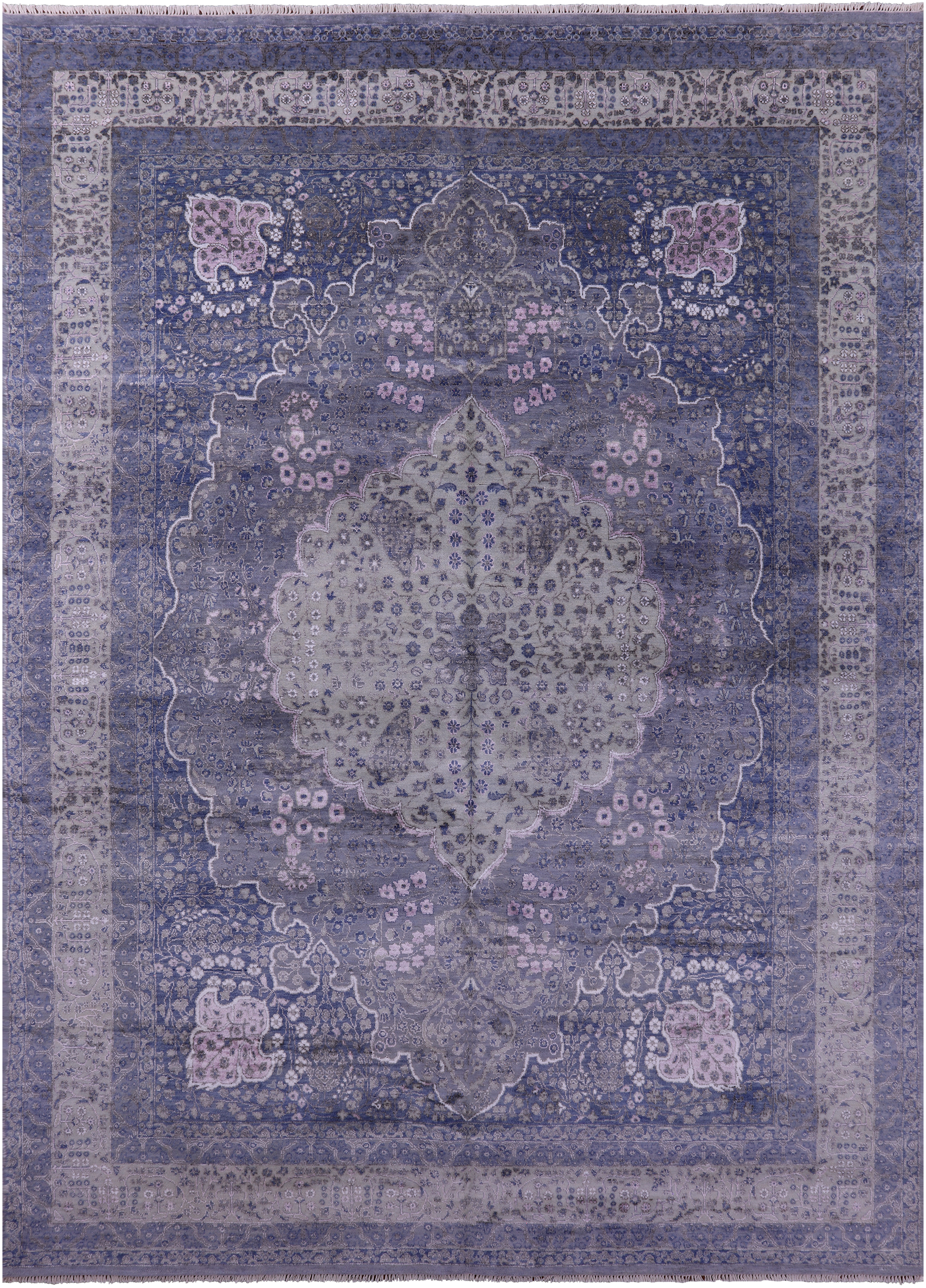 Grey Persian Tabriz Handmade Wool & Silk Rug - 9' 0" X 12' 4" - Golden Nile