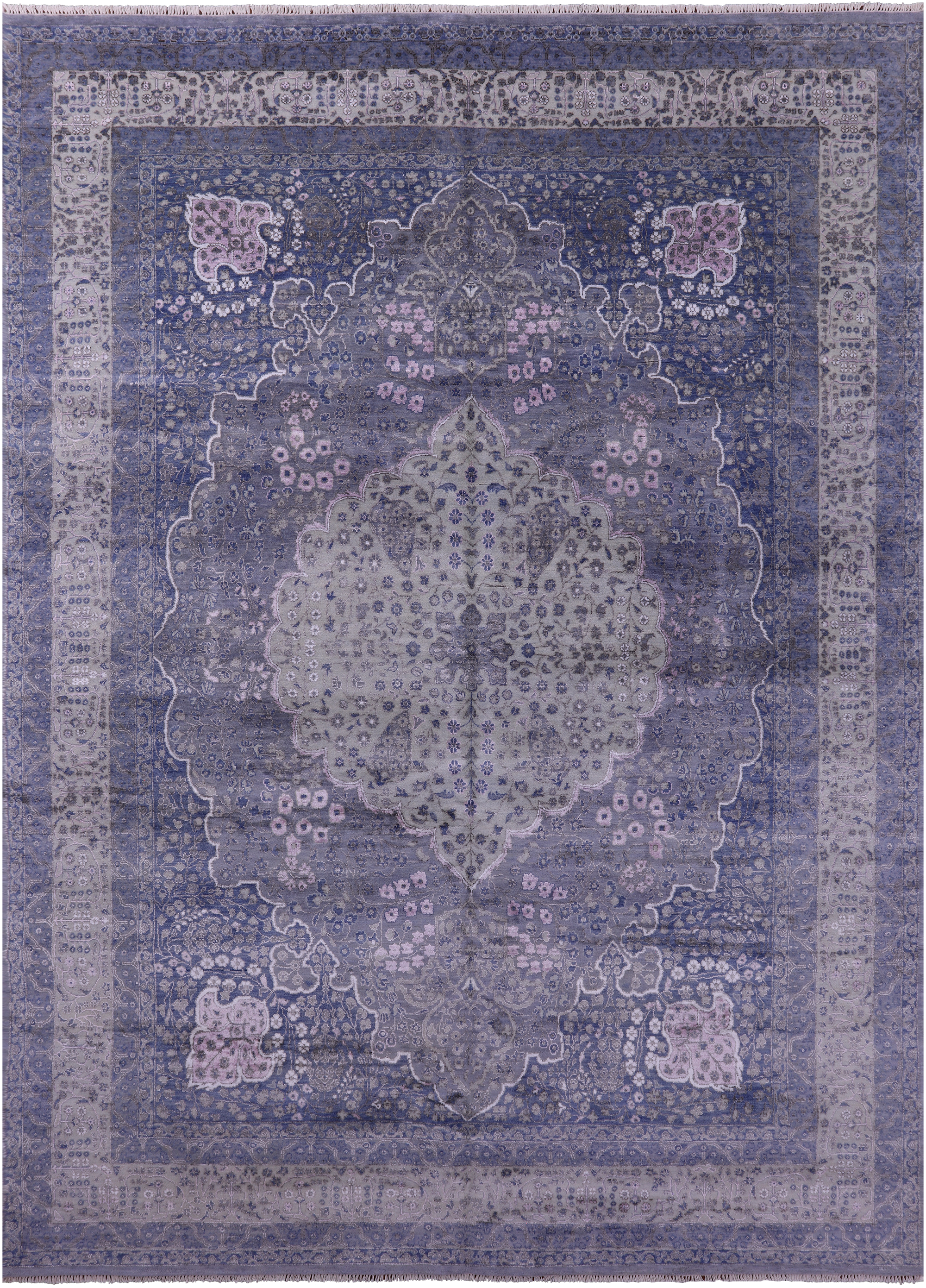 Grey Persian Tabriz Handmade Wool & Silk Rug - 9' 0" X 12' 4" - Golden Nile