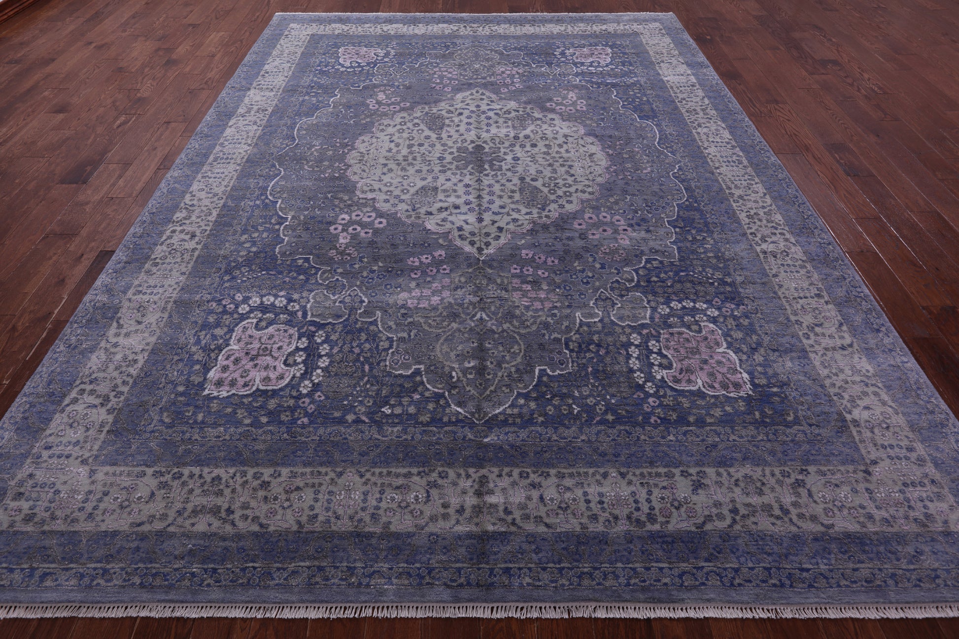 Grey Persian Tabriz Handmade Wool & Silk Rug - 9' 0" X 12' 4" - Golden Nile