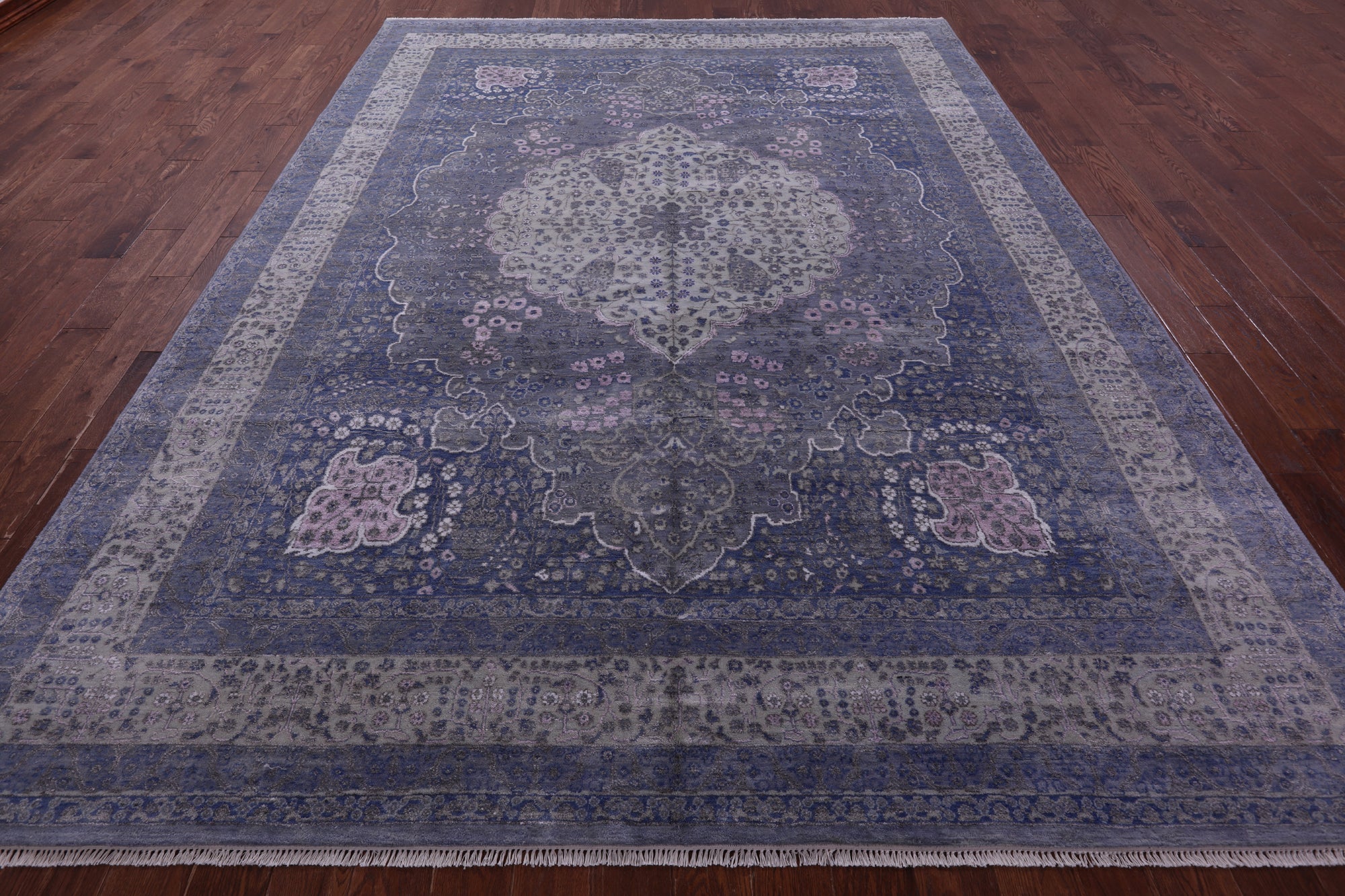 Grey Persian Tabriz Handmade Wool & Silk Rug - 9' 0" X 12' 4" - Golden Nile