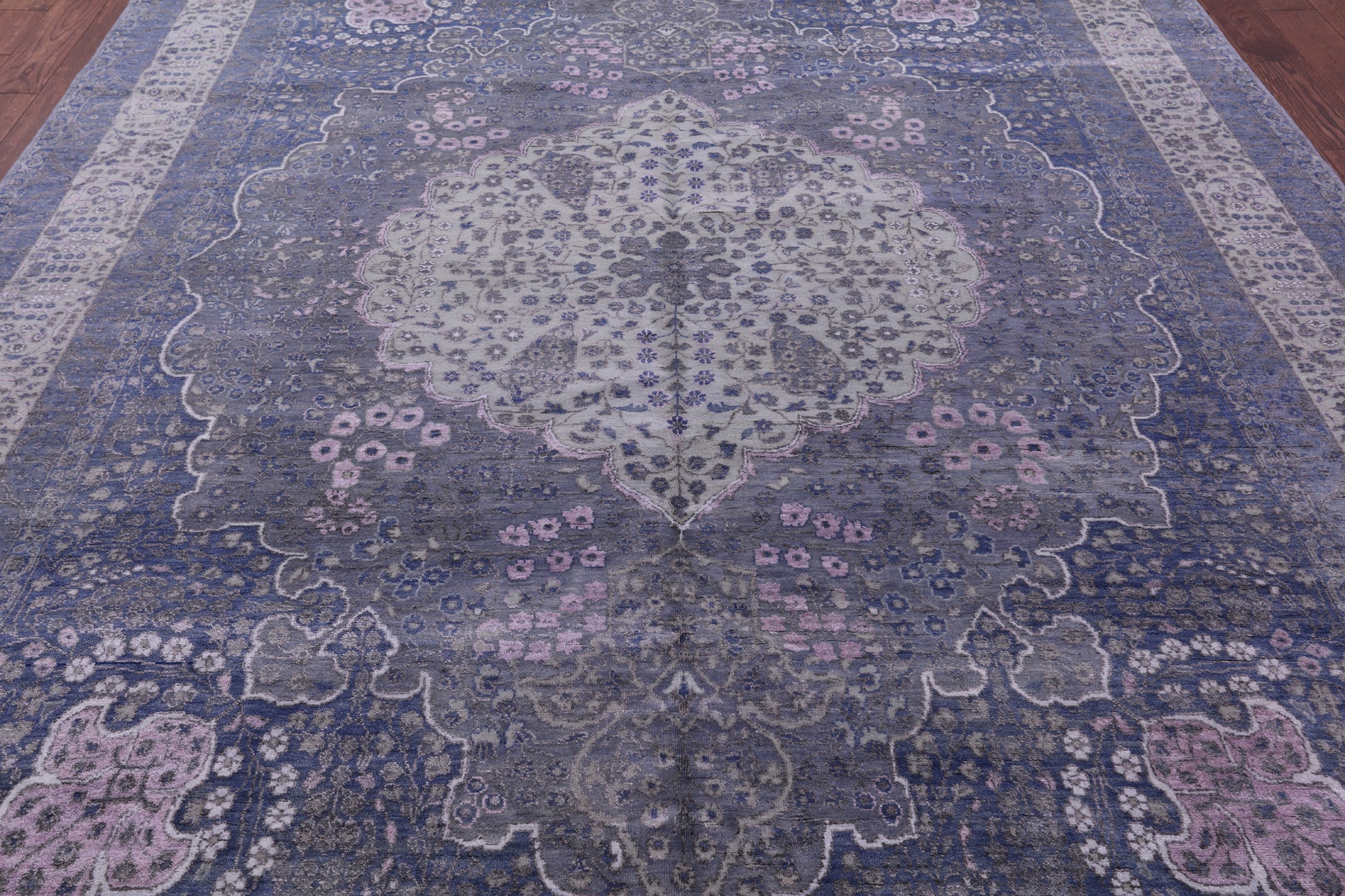 Grey Persian Tabriz Handmade Wool & Silk Rug - 9' 0" X 12' 4" - Golden Nile