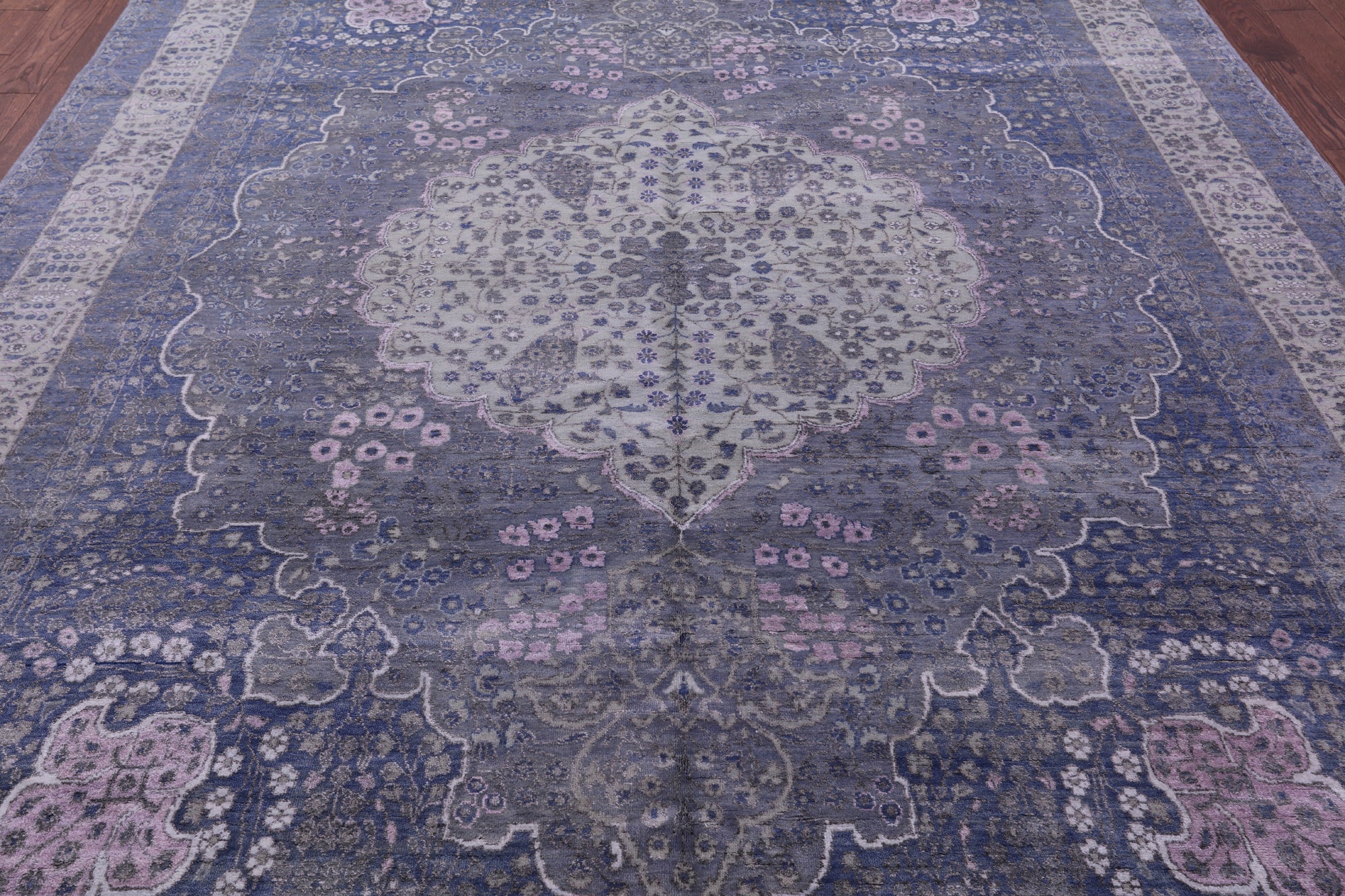 Grey Persian Tabriz Handmade Wool & Silk Rug - 9' 0" X 12' 4" - Golden Nile