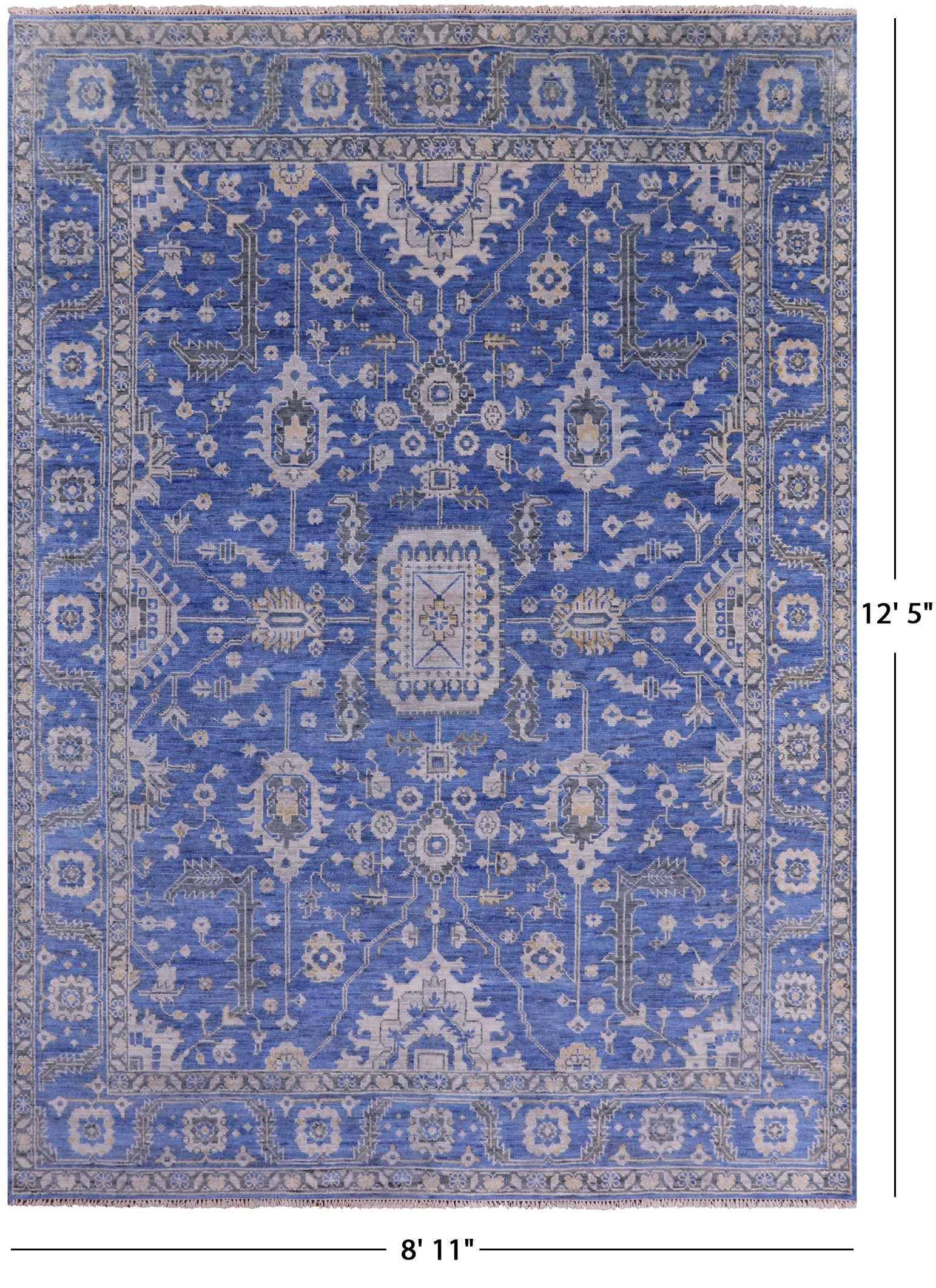Blue Persian Fine Serapi Hand Knotted Wool Rug - 8' 11" X 12' 5" - Golden Nile