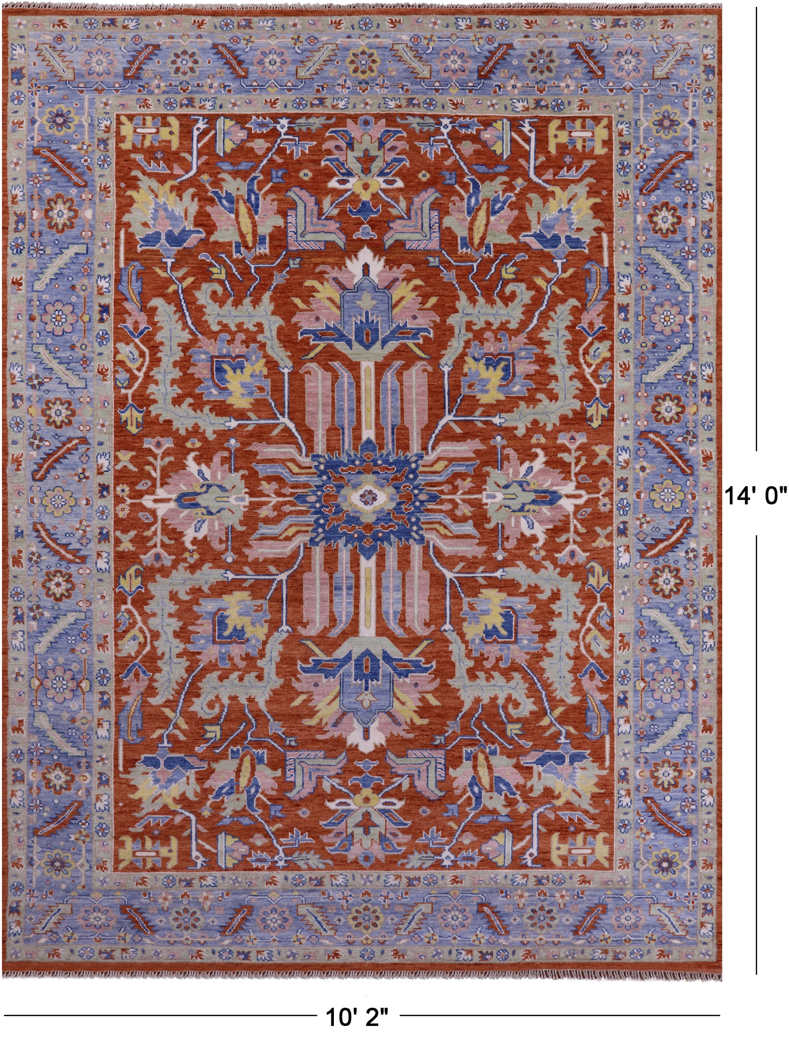 Persian Heriz Serapi Hand Knotted Wool Rug - 10' 2" X 14' 0" - Golden Nile