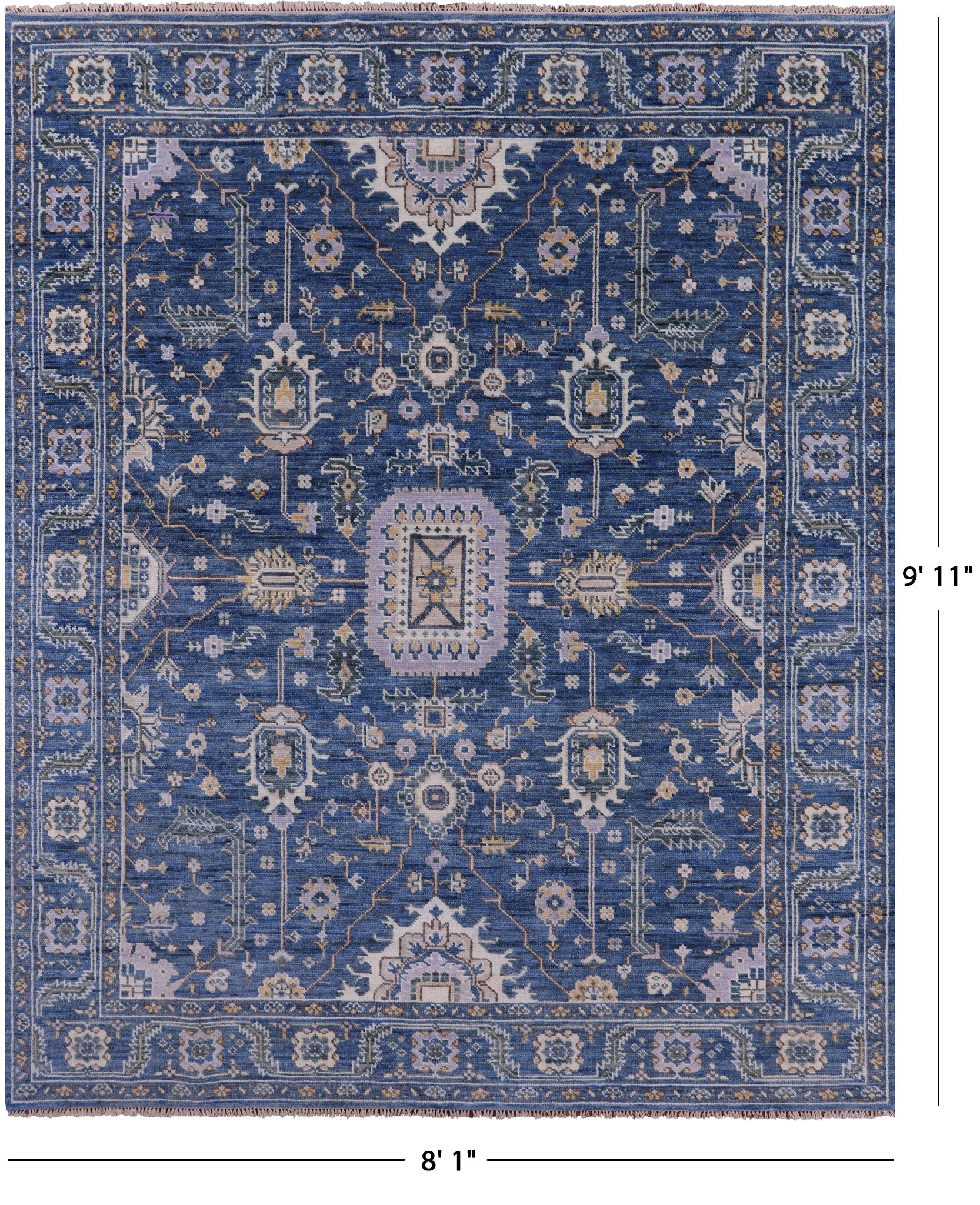 Blue Persian Fine Serapi Hand Knotted Wool Rug - 8' 1" X 9' 11" - Golden Nile