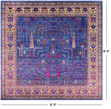 Blue Square Persian Ziegler Handmade Wool & Silk Rug - 8' 9" X 8' 6" - Golden Nile