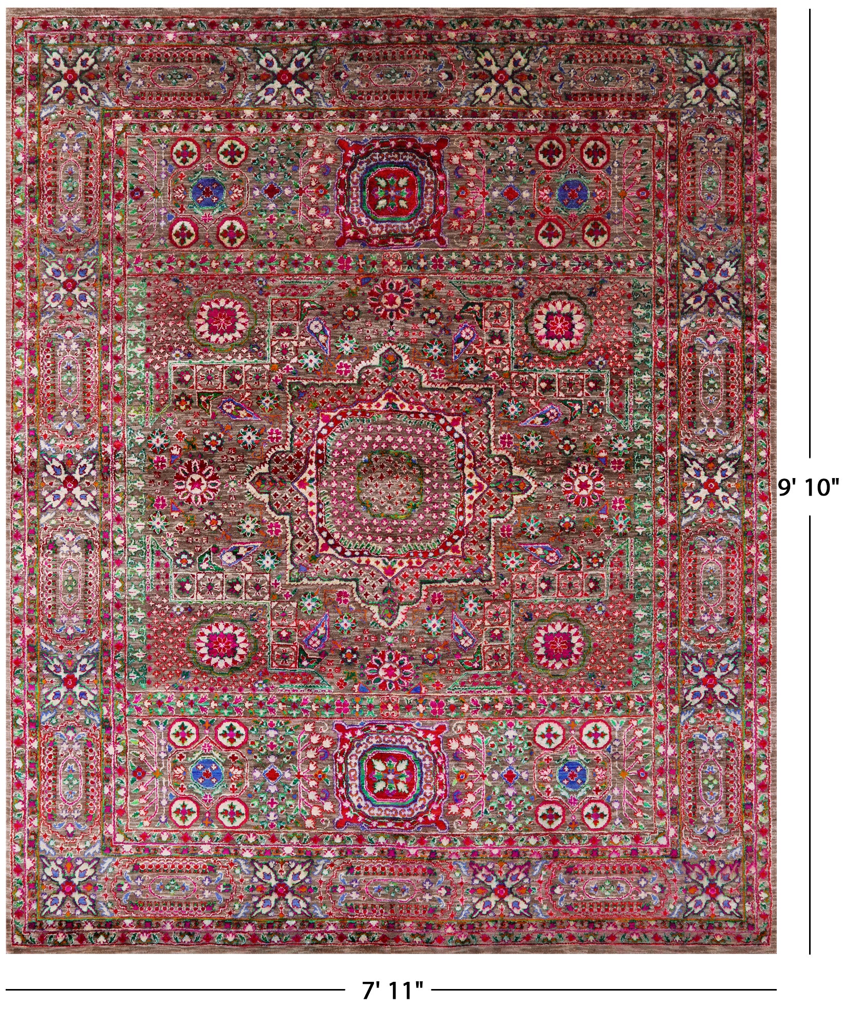 Geometric Persian Mamluk Hand Knotted Wool & Silk Rug - 7' 11" X 9' 10" - Golden Nile