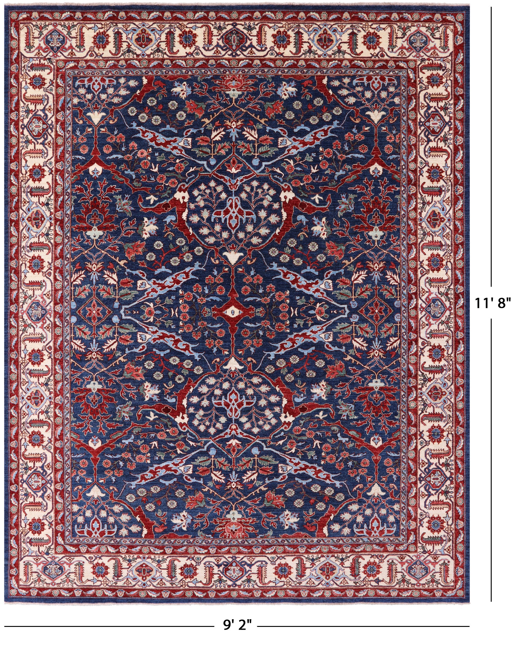 Blue Persian Fine Serapi Hand Knotted Wool Rug - 9' 2" X 11' 8" - Golden Nile