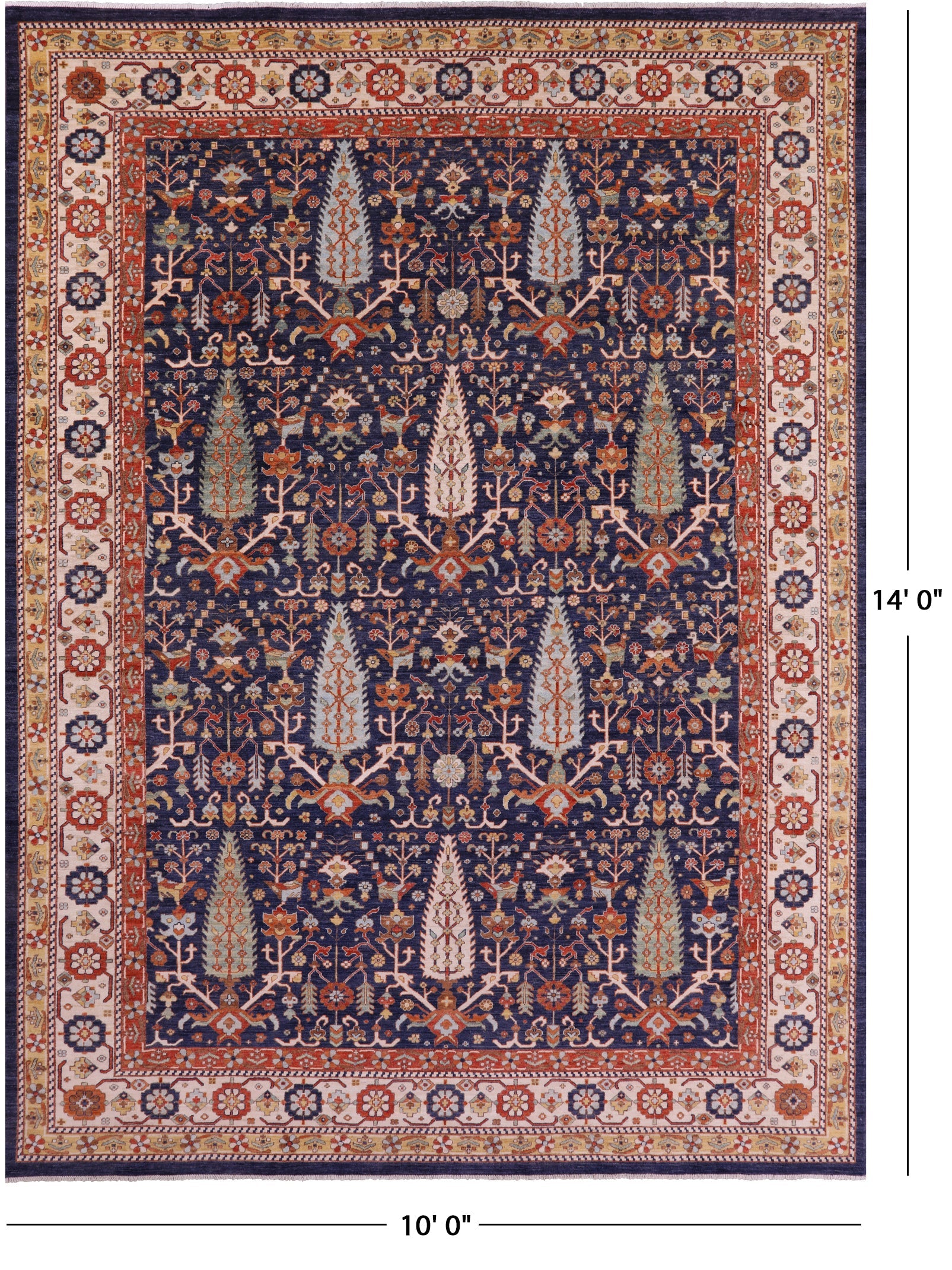 Blue Persian Fine Serapi Handmade Wool Rug - 10' 0" X 14' 0" - Golden Nile
