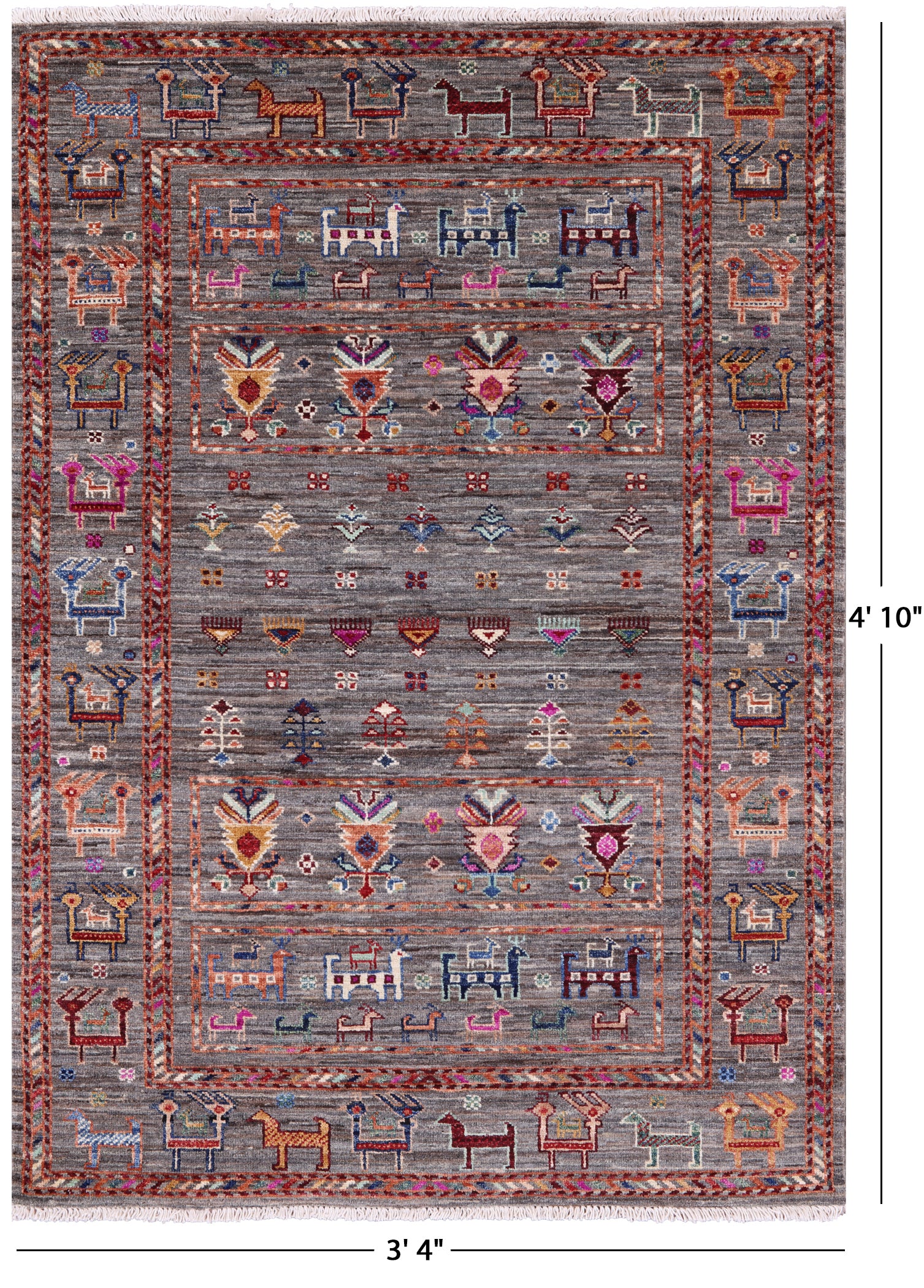 Tribal Persian Gabbeh Hand Knotted Wool Rug - 3' 4" X 4' 10" - Golden Nile