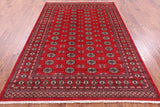 Red Bokhara Hand Knotted Wool Rug - 6' 7" X 9' 3" - Golden Nile