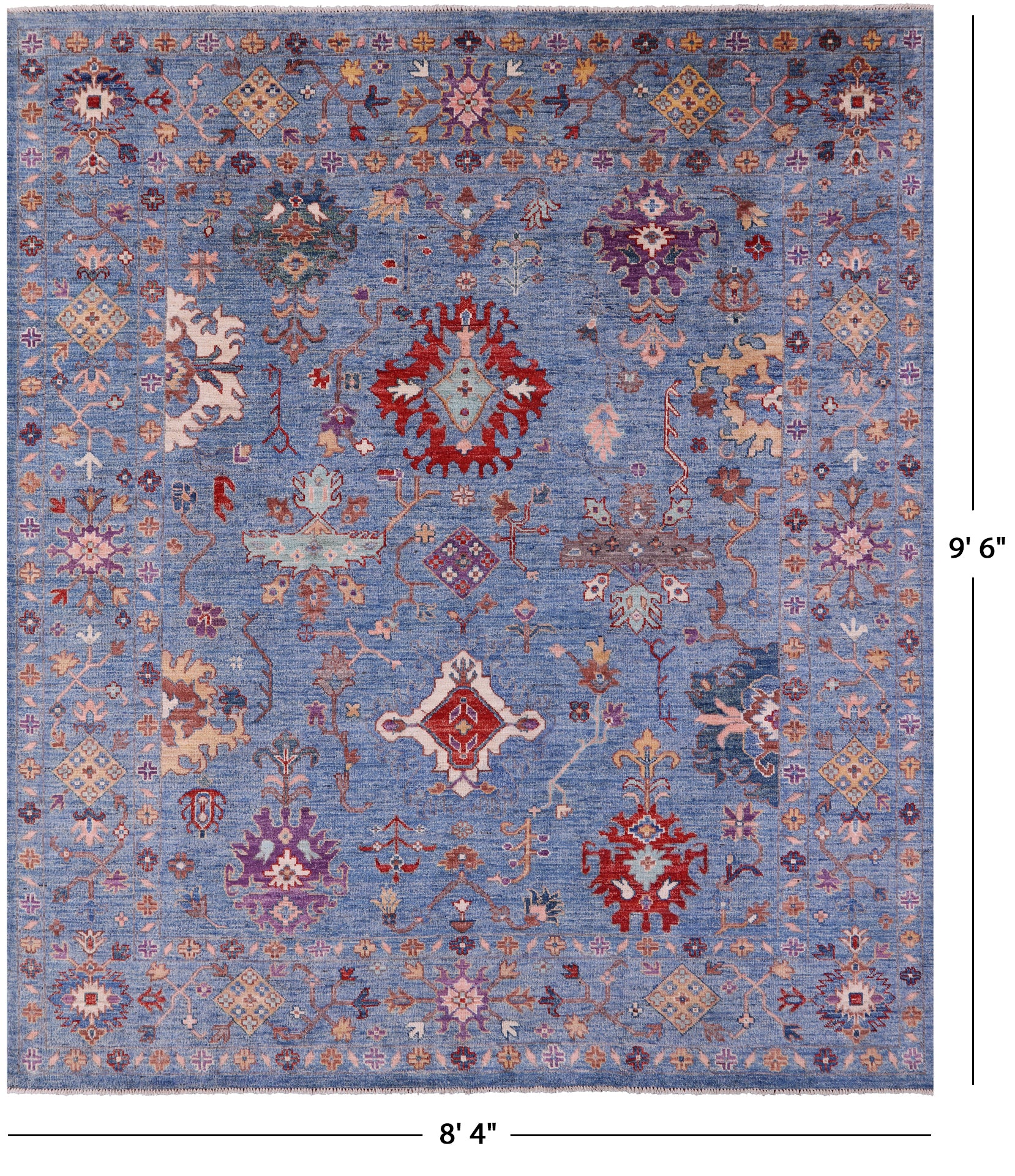 Blue Turkish Oushak Hand Knotted Wool Rug - 8' 4" X 9' 6" - Golden Nile