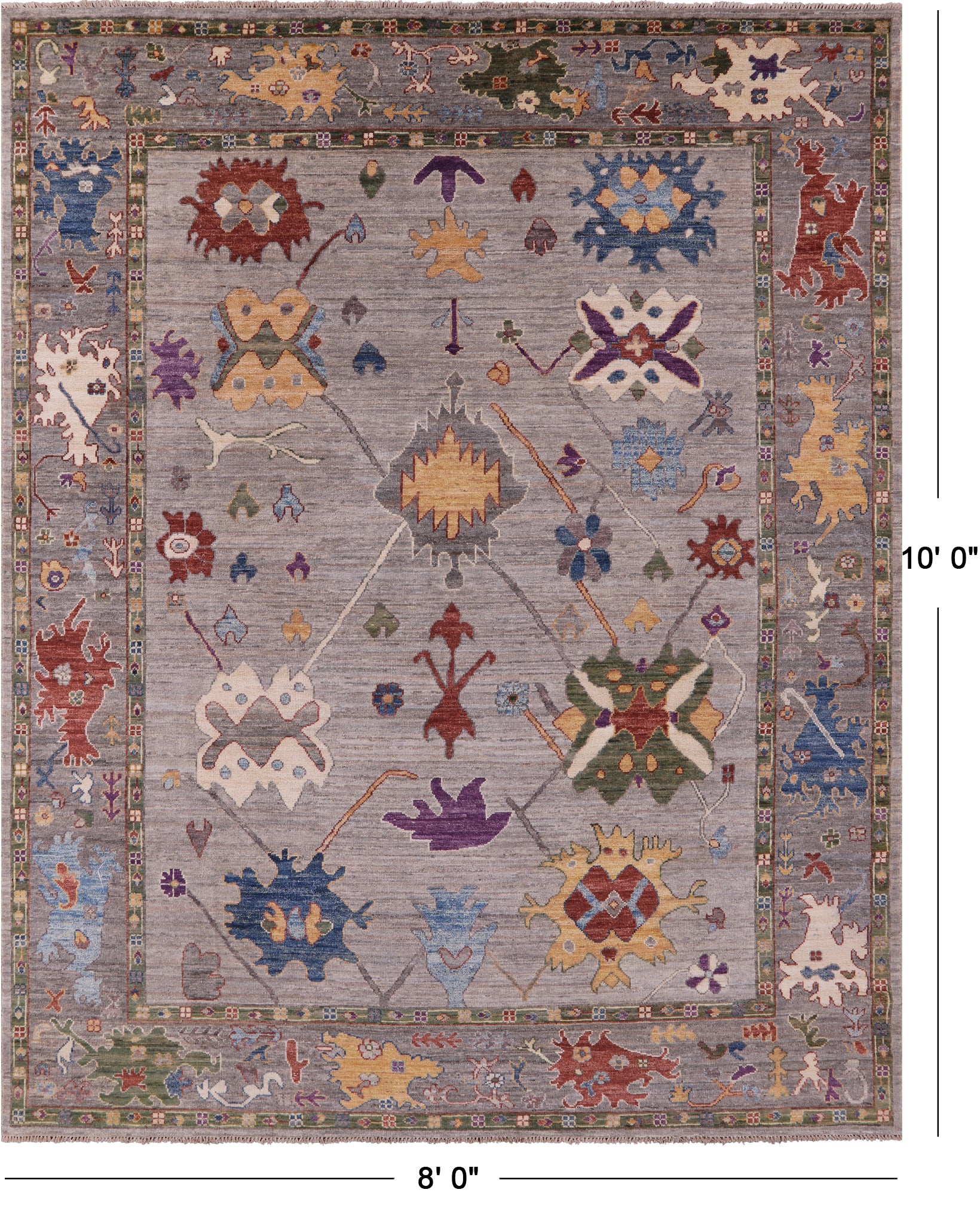 Grey Turkish Oushak Hand Knotted Wool Rug - 8' 0" X 10' 0" - Golden Nile