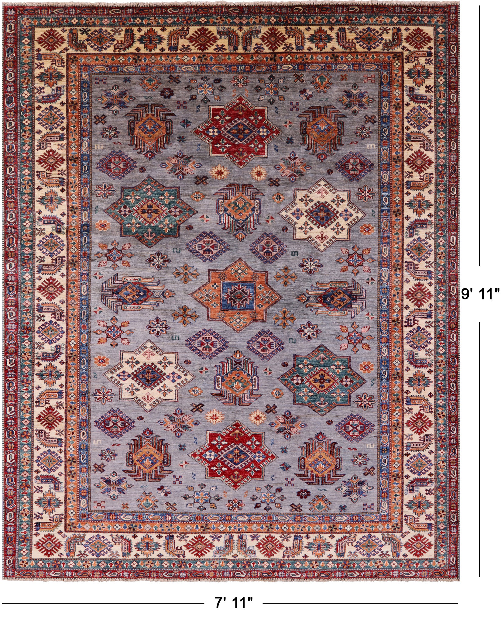 Super Kazak Hand Knotted Wool Rug - 7' 11" X 9' 11" - Golden Nile