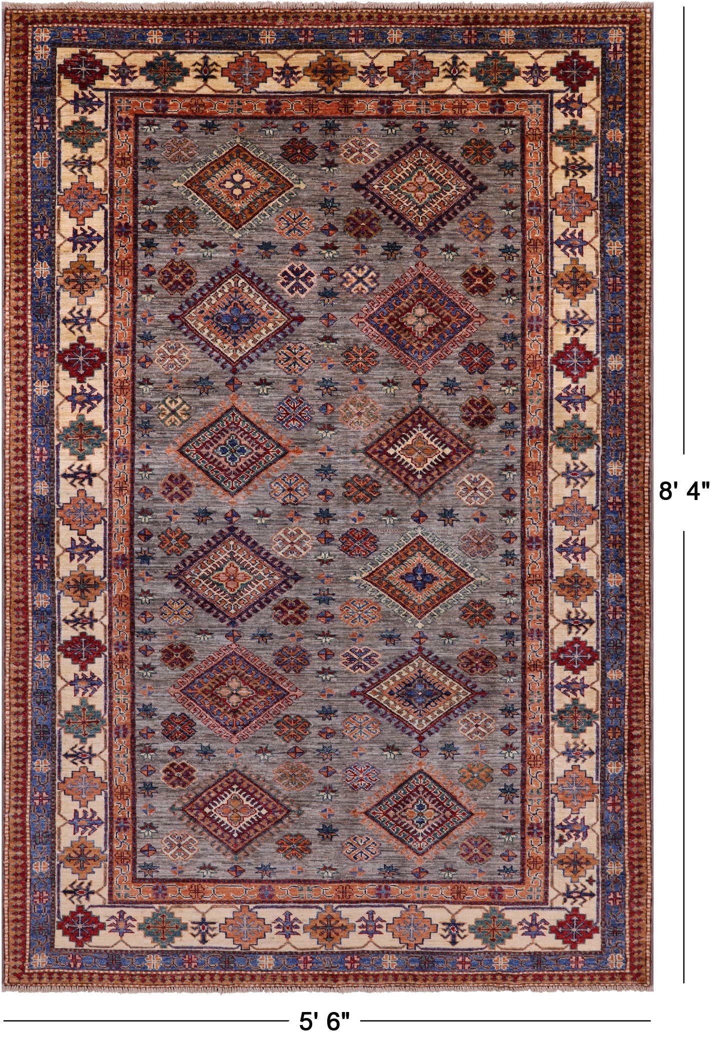 Super Kazak Hand Knotted Wool Rug - 5' 6" X 8' 4" - Golden Nile