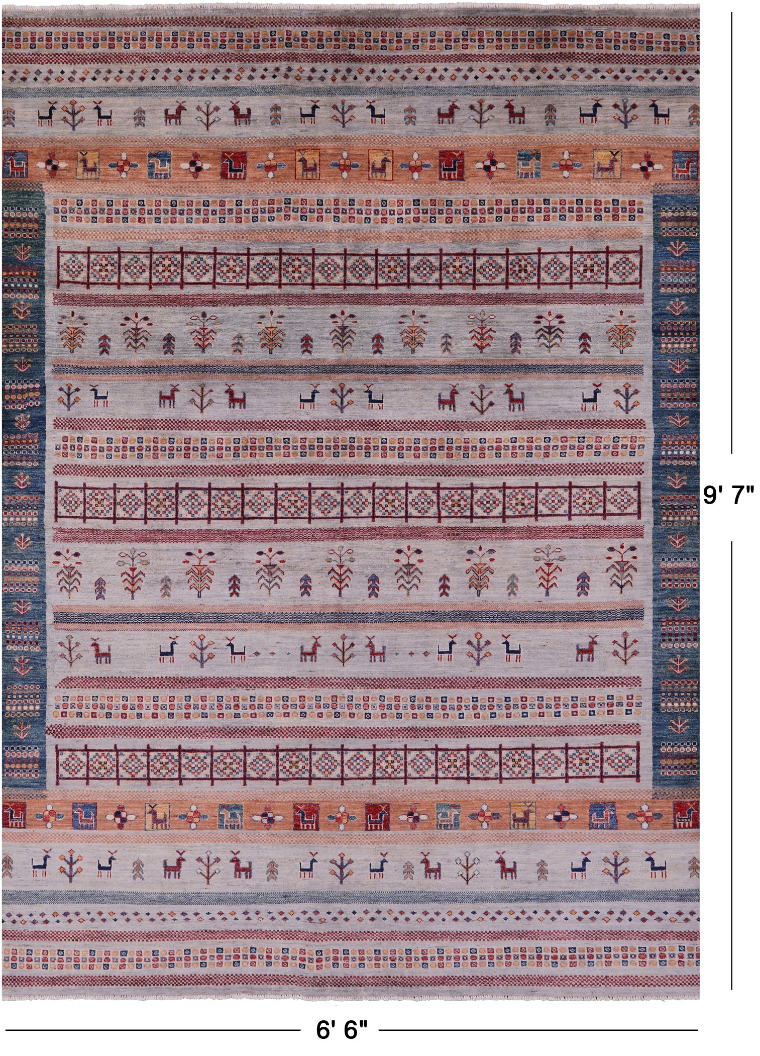 Tribal Persian Gabbeh Hand Knotted Wool Rug - 6' 6" X 9' 7" - Golden Nile
